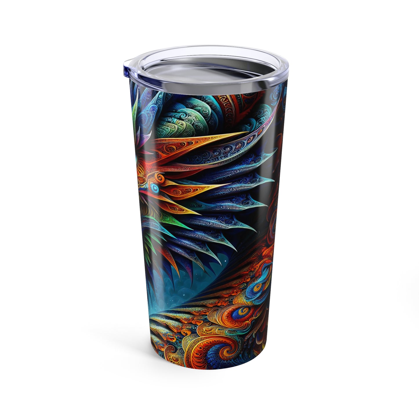 The Enigmatic Ember: A Dragon's Fractal Tale Tumbler 20oz