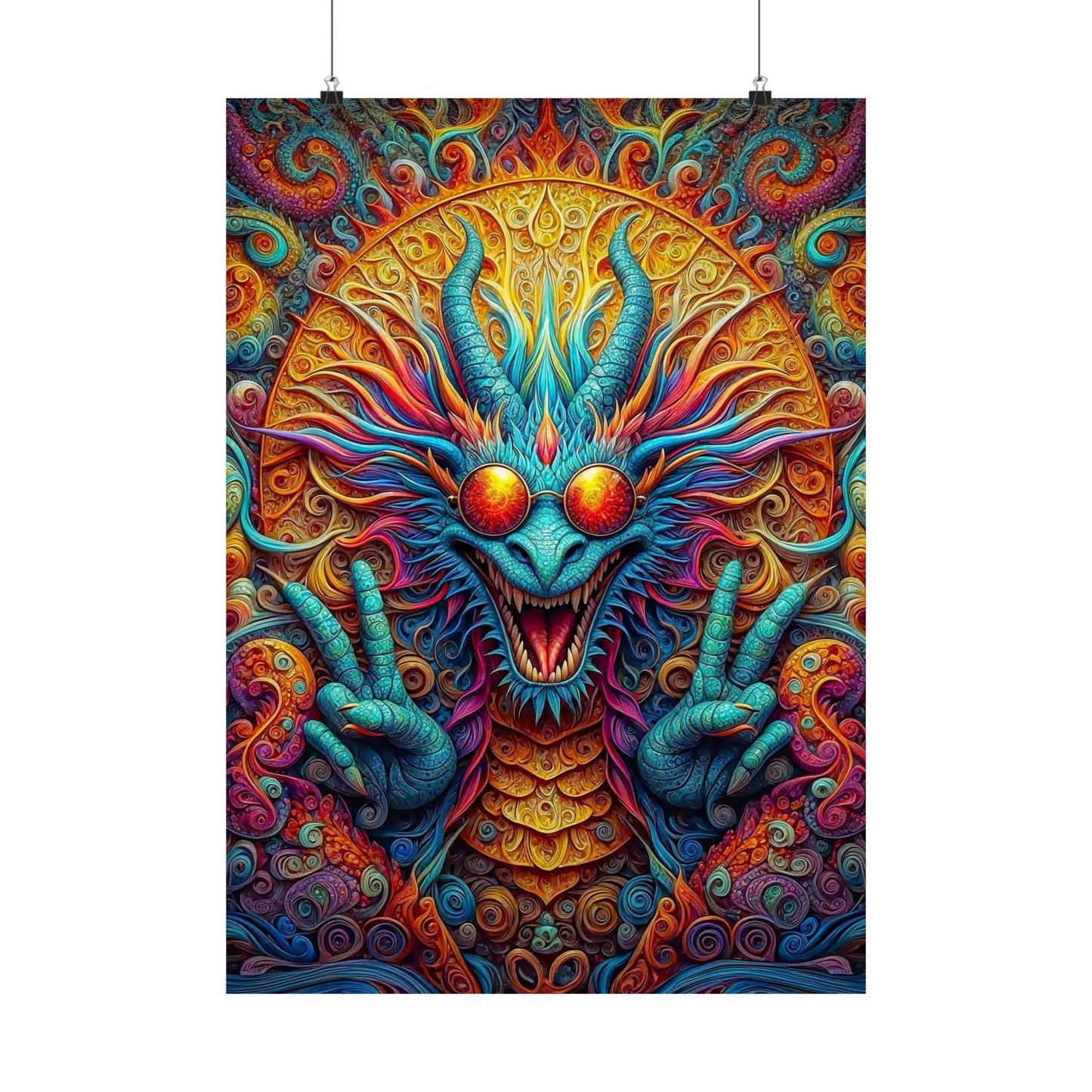 Tranquil Reverie: PEACE Hippy Dragon Matte Vertical Posters