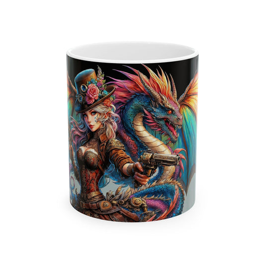 Steampunk Guardian & Fierce Dragon Ceramic Mug 11oz