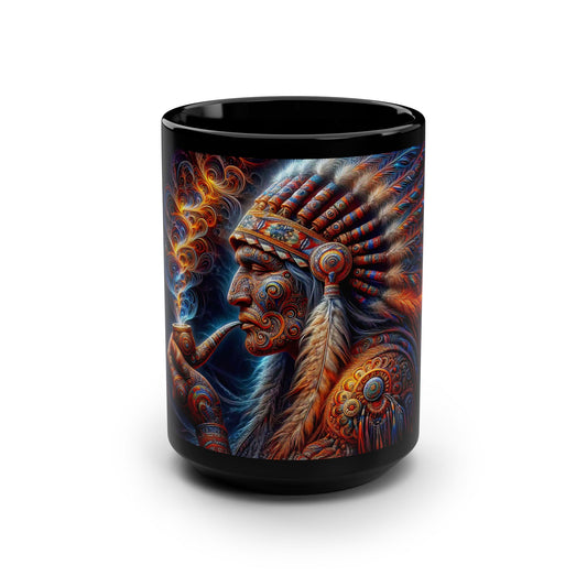 Ephemeral Echoes Fractal Chief's Dance Black Mug, 15oz