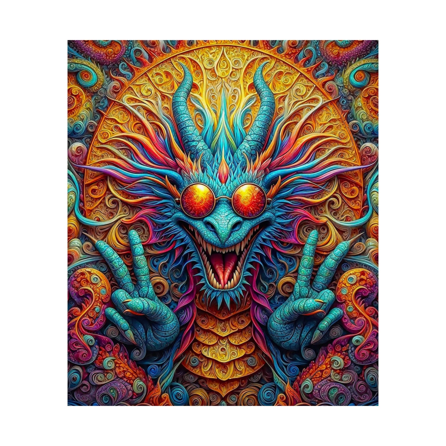 Tranquil Reverie: PEACE Hippy Dragon Matte Vertical Posters