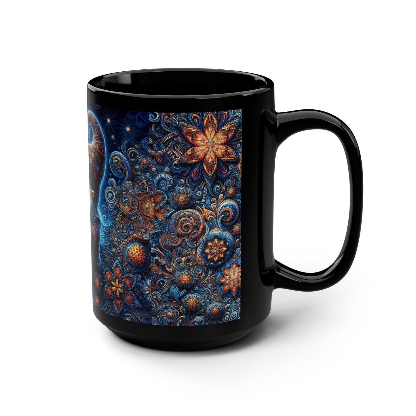 Zephyr Twizzletoe in the Fractal Galaxy Black Mug, 15oz