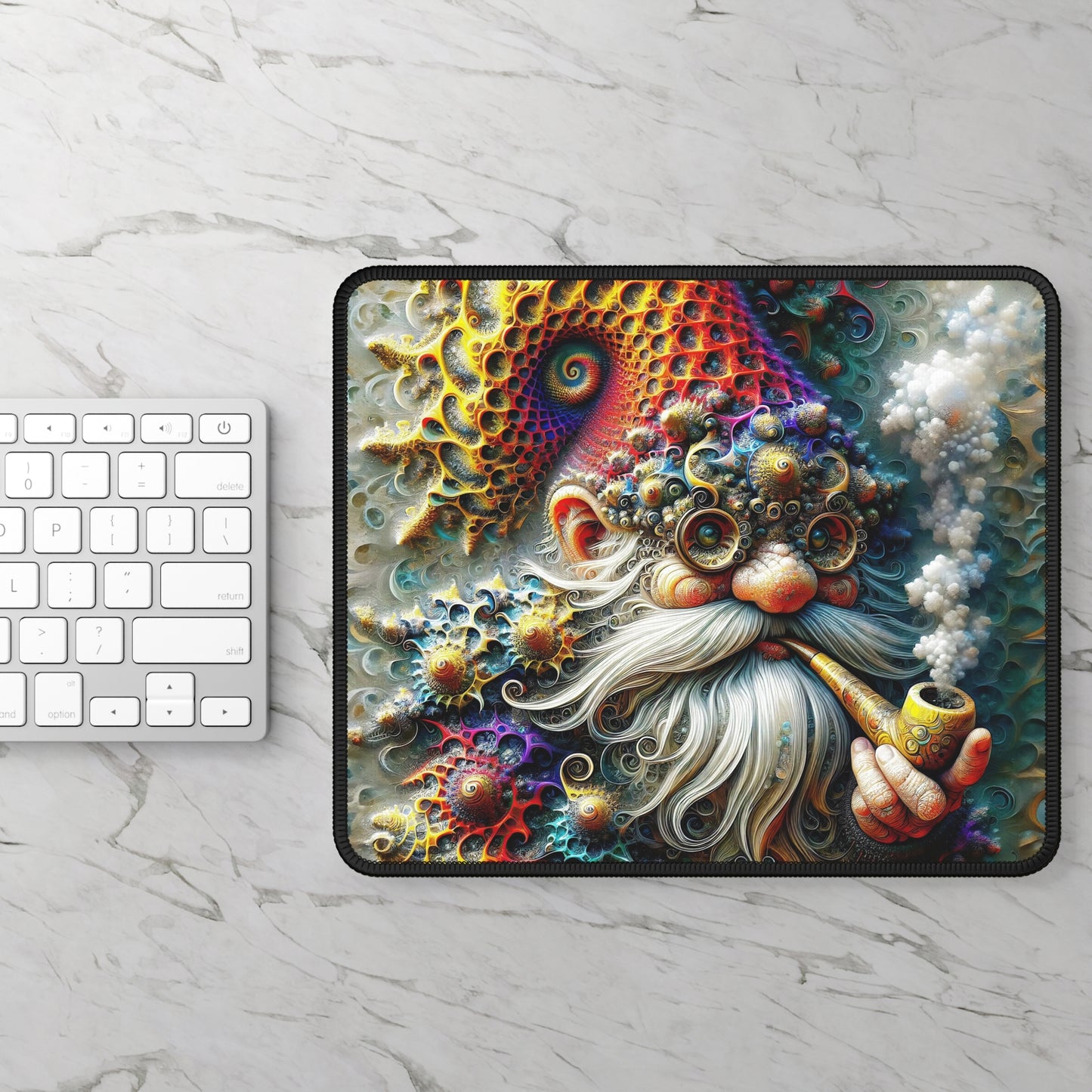 Whispers of the Sylvan Cosmos: Eldon, the Fractal-Kissed Gnome Gaming Mouse Pad