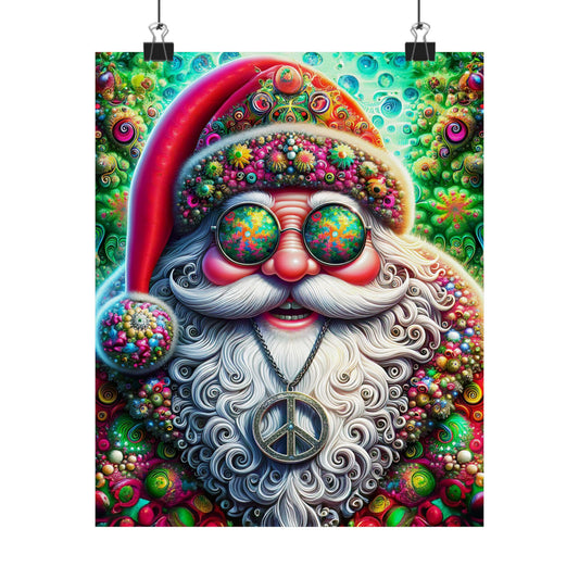 Psychedelic Santa's Peaceful Revelry Matte Vertical Posters