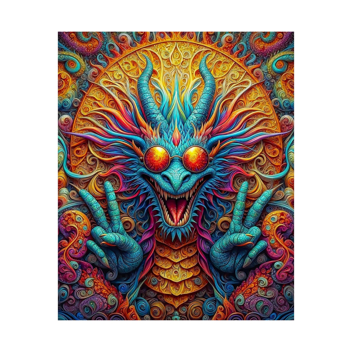 Tranquil Reverie: PEACE Hippy Dragon Matte Vertical Posters