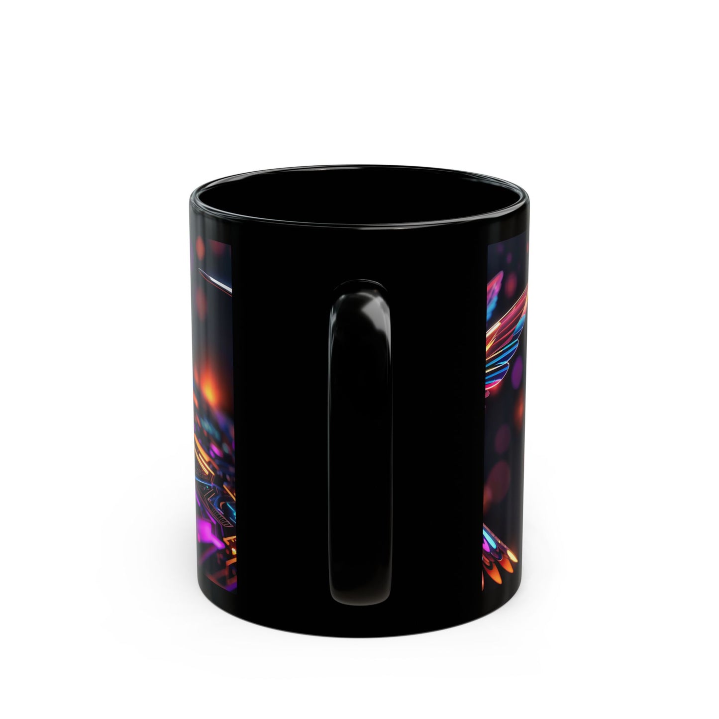 Fractal Harmony A Mesmerizing Dance of Hummingbird Elegance and Digital Beats 11oz Black Mug