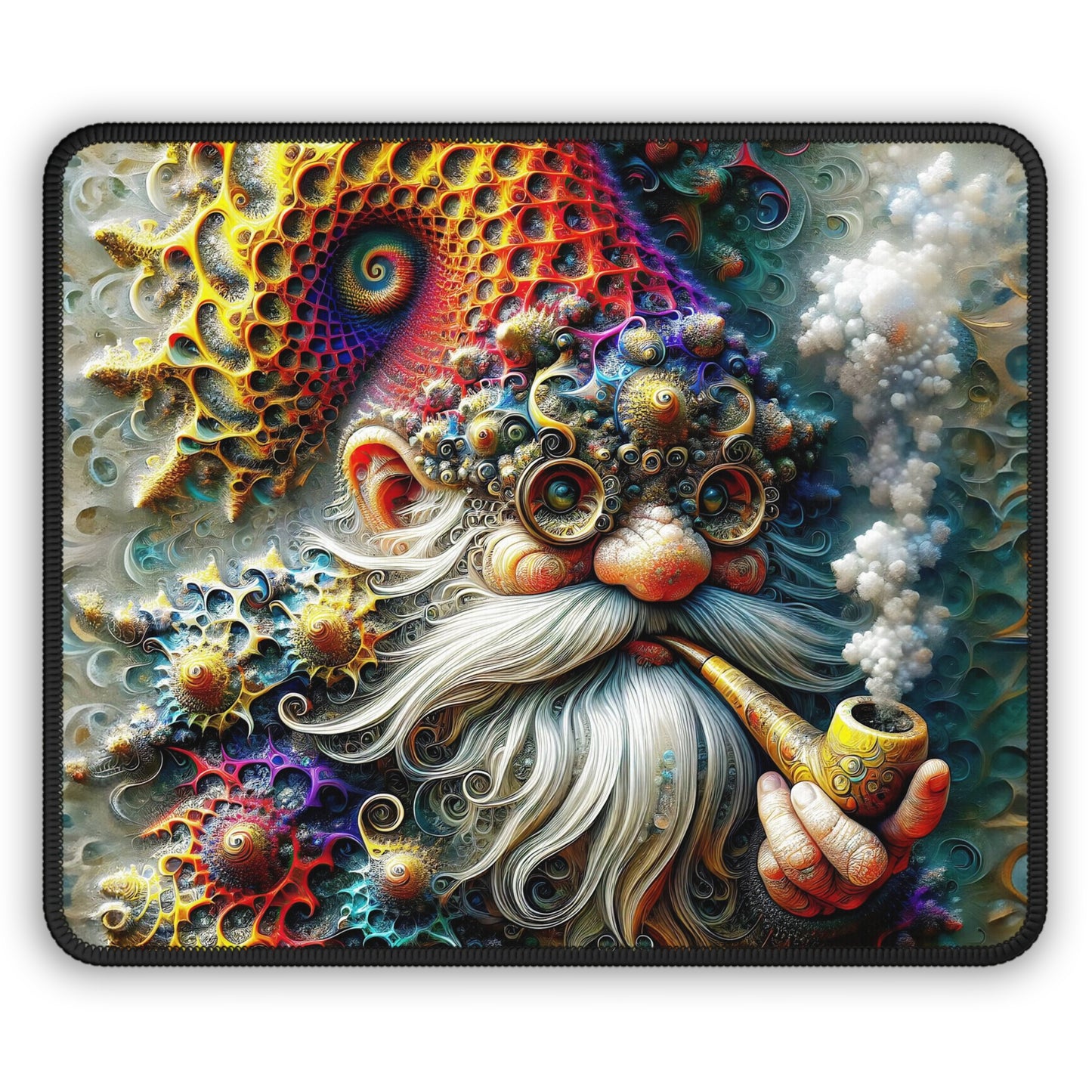 Whispers of the Sylvan Cosmos: Eldon, the Fractal-Kissed Gnome Gaming Mouse Pad