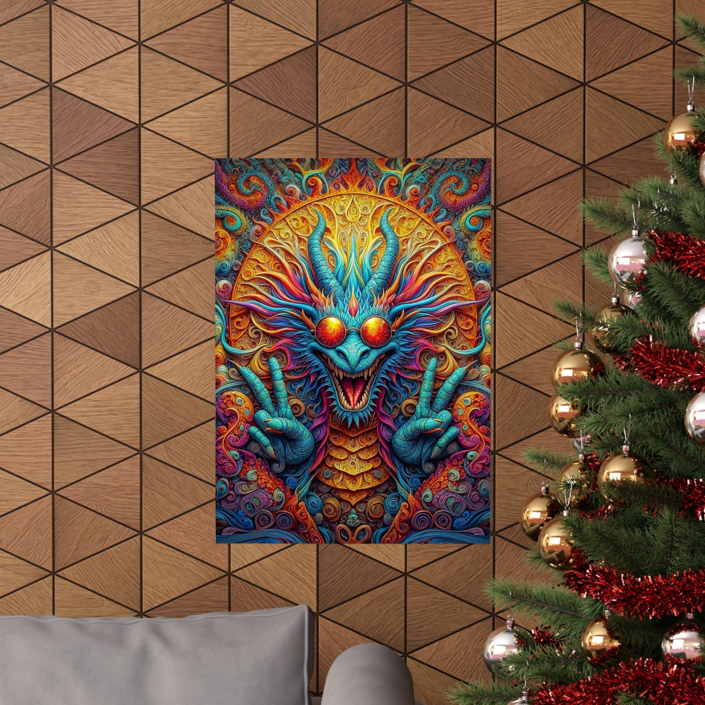 Tranquil Reverie: PEACE Hippy Dragon Matte Vertical Posters