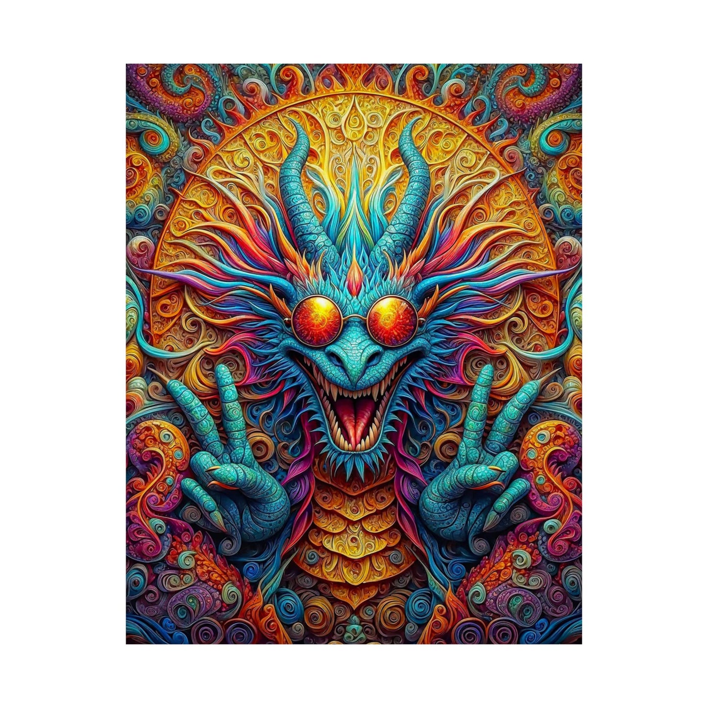 Tranquil Reverie: PEACE Hippy Dragon Matte Vertical Posters