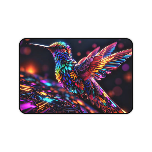 Fractal Harmony A Mesmerizing Dance of Hummingbird Elegance and Digital Beats Desk Mat