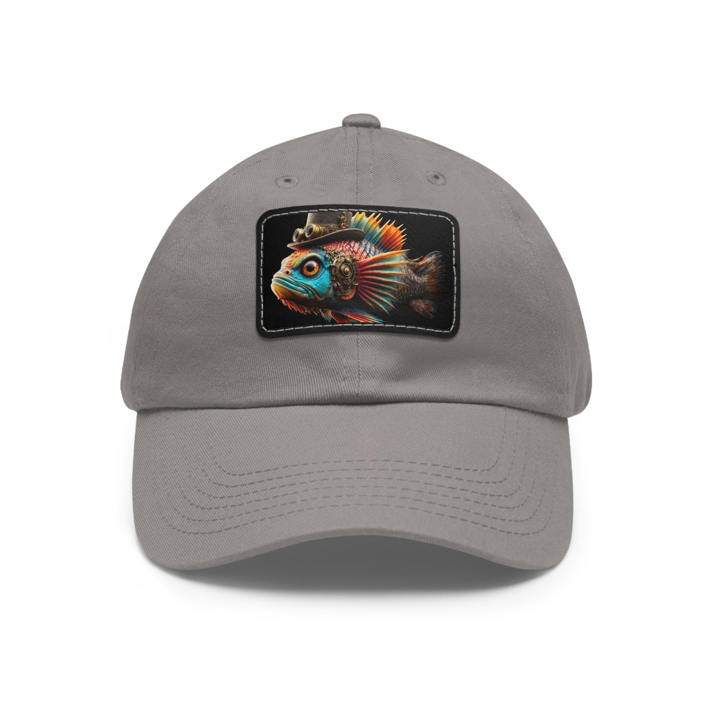 Steampunk Cichlid Dad Hat with Leather Patch (Rectangle)