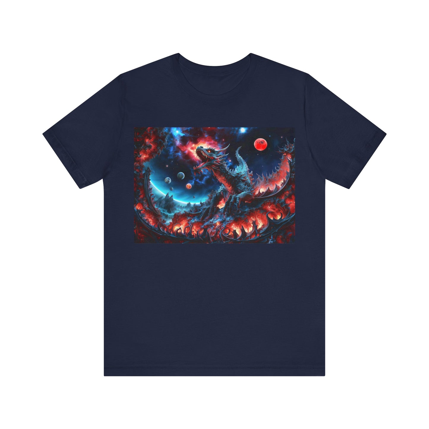 Embers of Cosmic Majesty: The Dragon's Awakening Unisex Jersey Short Sleeve Tee