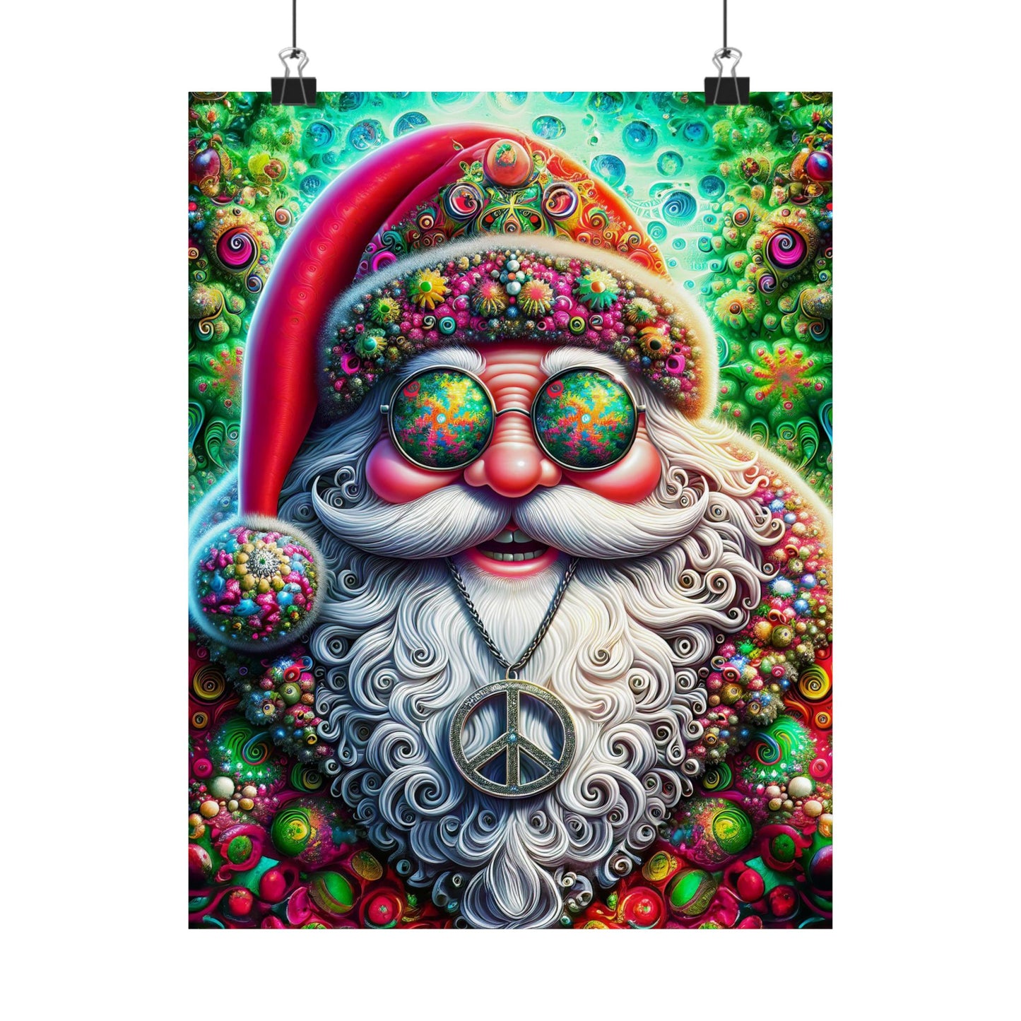 Psychedelic Santa's Peaceful Revelry Matte Vertical Posters