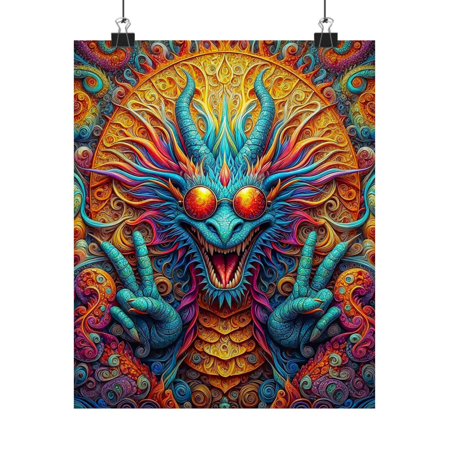 Tranquil Reverie: PEACE Hippy Dragon Matte Vertical Posters