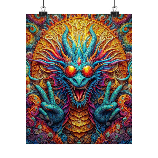 Tranquil Reverie: PEACE Hippy Dragon Matte Vertical Posters