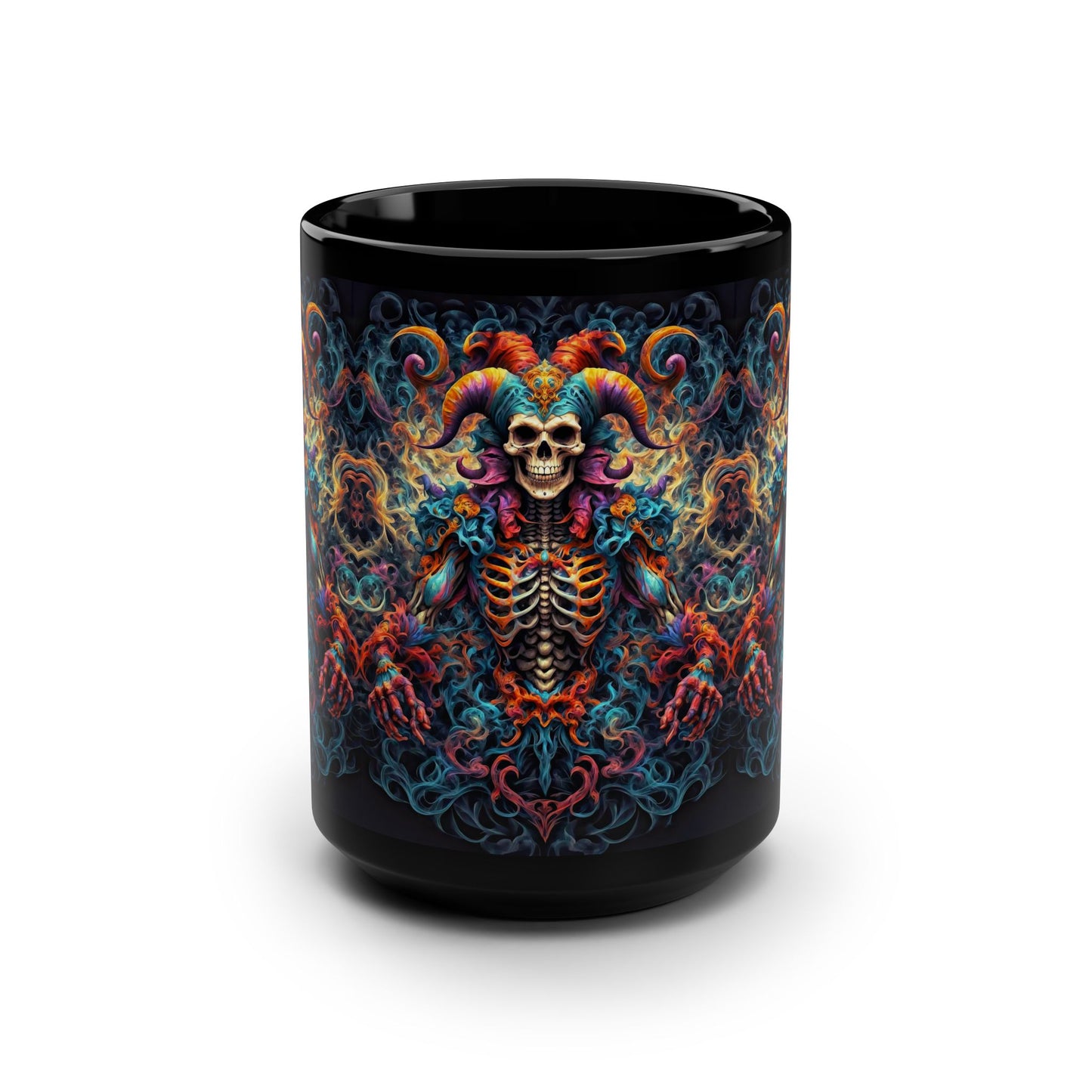 Shadows Unleashed: Dark Jester's Mandala Black Mug, 15oz