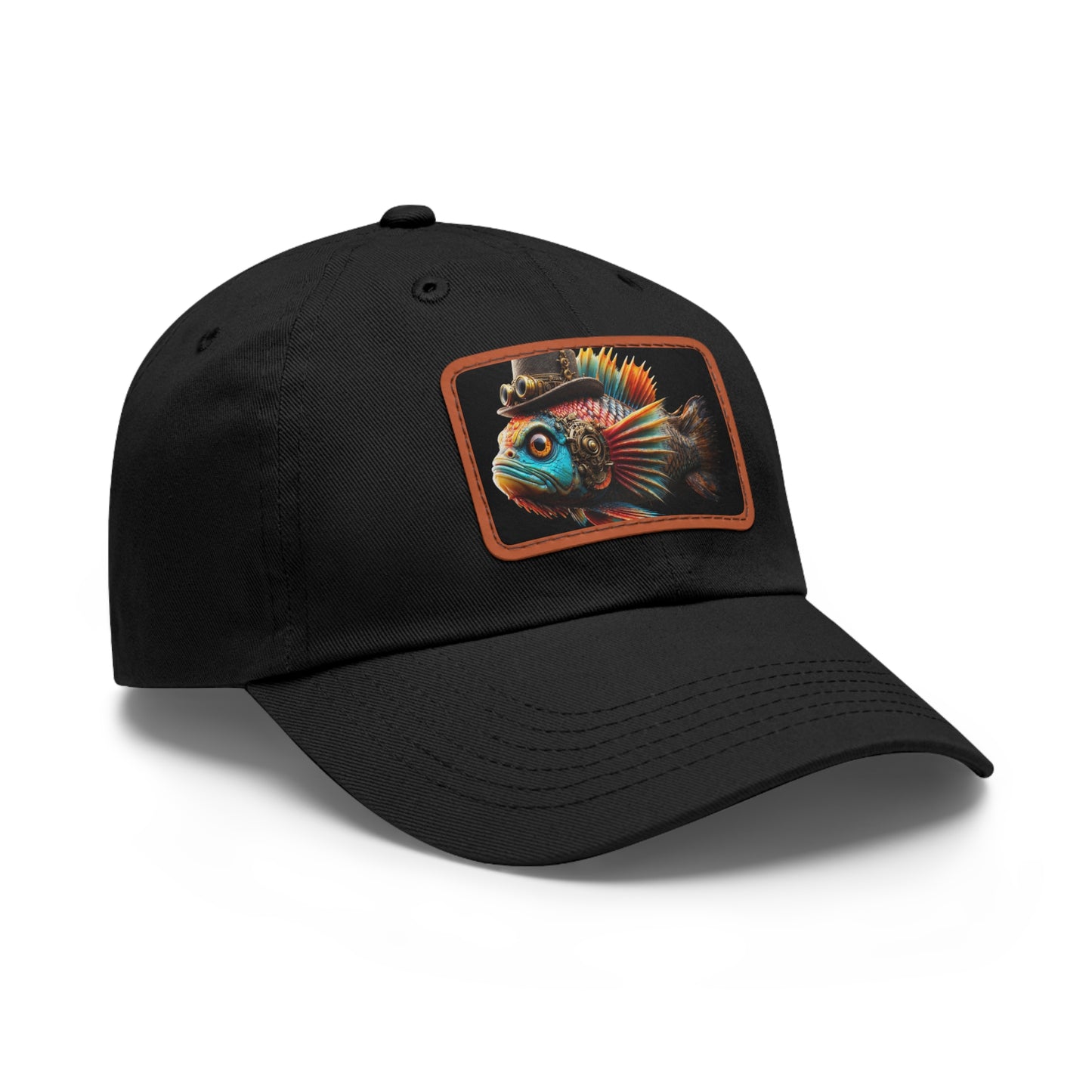 Steampunk Cichlid Dad Hat with Leather Patch (Rectangle)