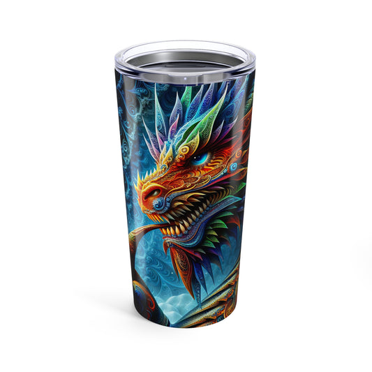 The Enigmatic Ember: A Dragon's Fractal Tale Tumbler 20oz