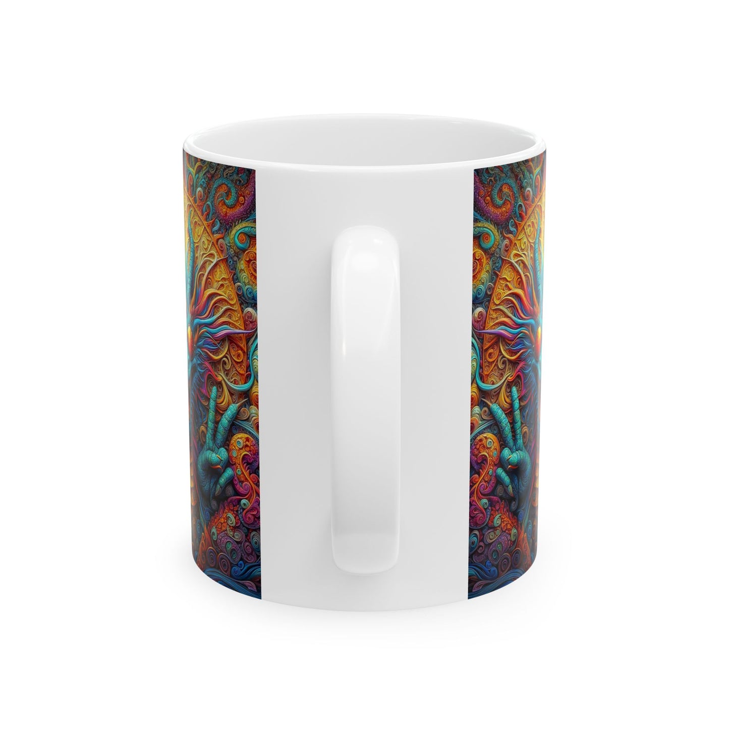 Sip in Harmony: PEACE Hippy Dragon Ceramic Mug 11oz