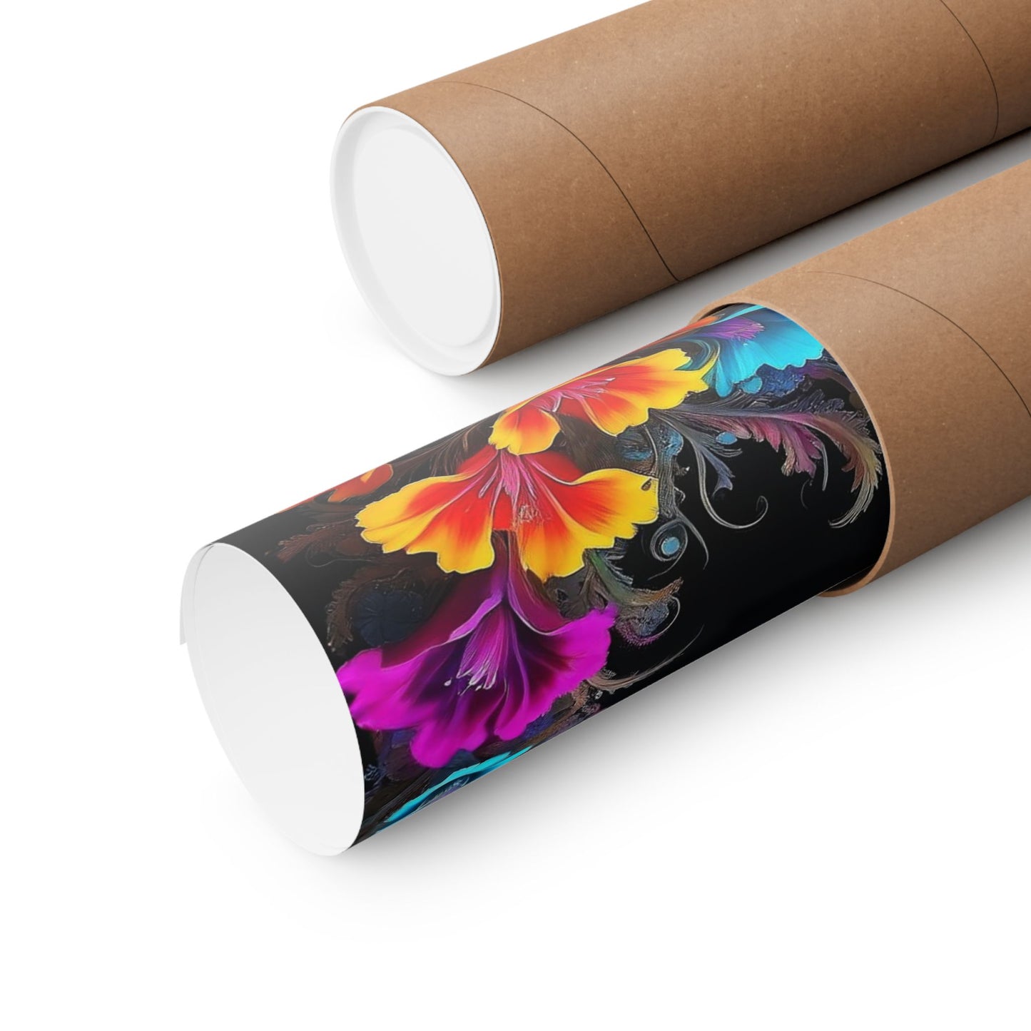 Flight of Elegance: Vibrant Hummingbird Soaring Amidst Fractal Blooms Matte Vertical Posters