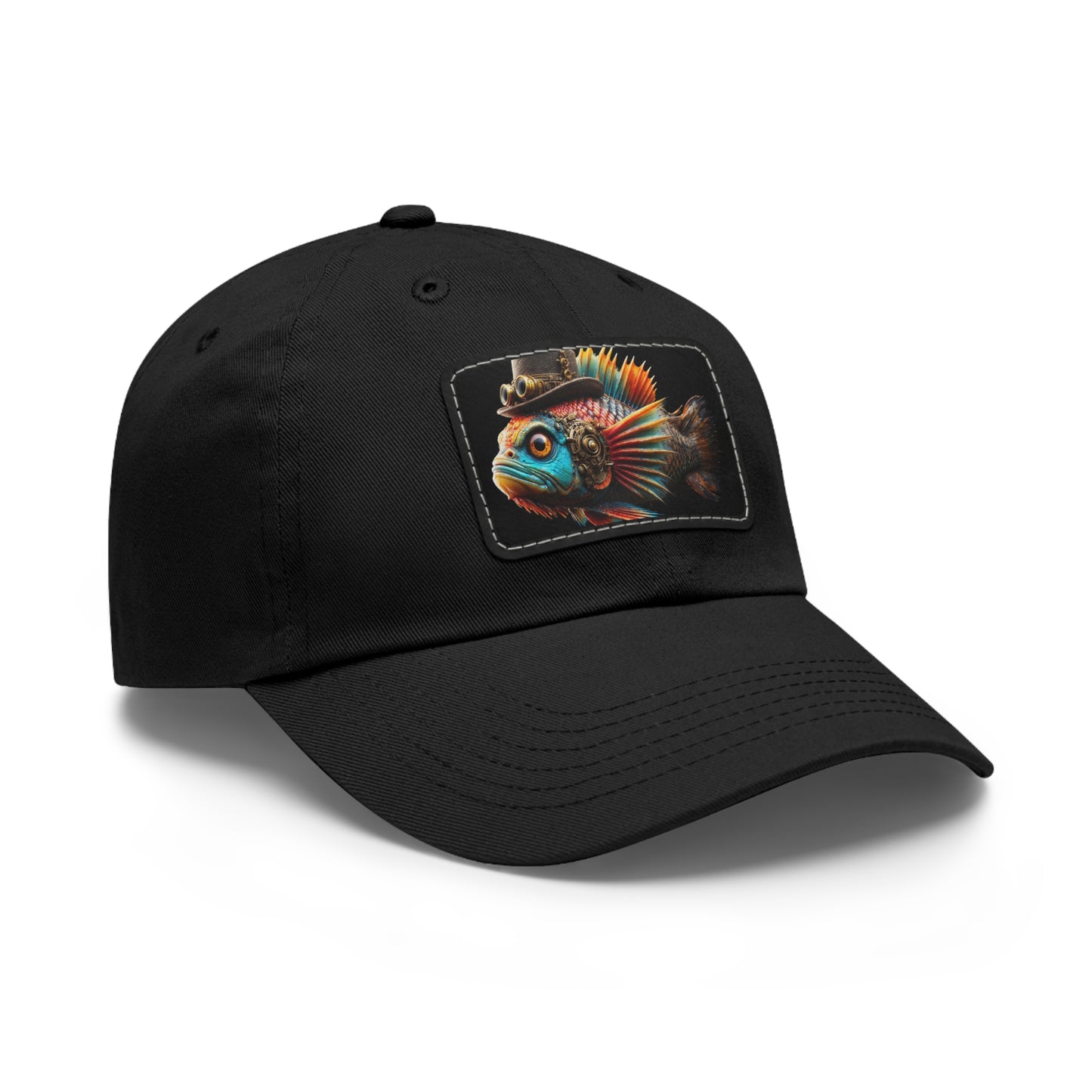 Steampunk Cichlid Dad Hat with Leather Patch (Rectangle)