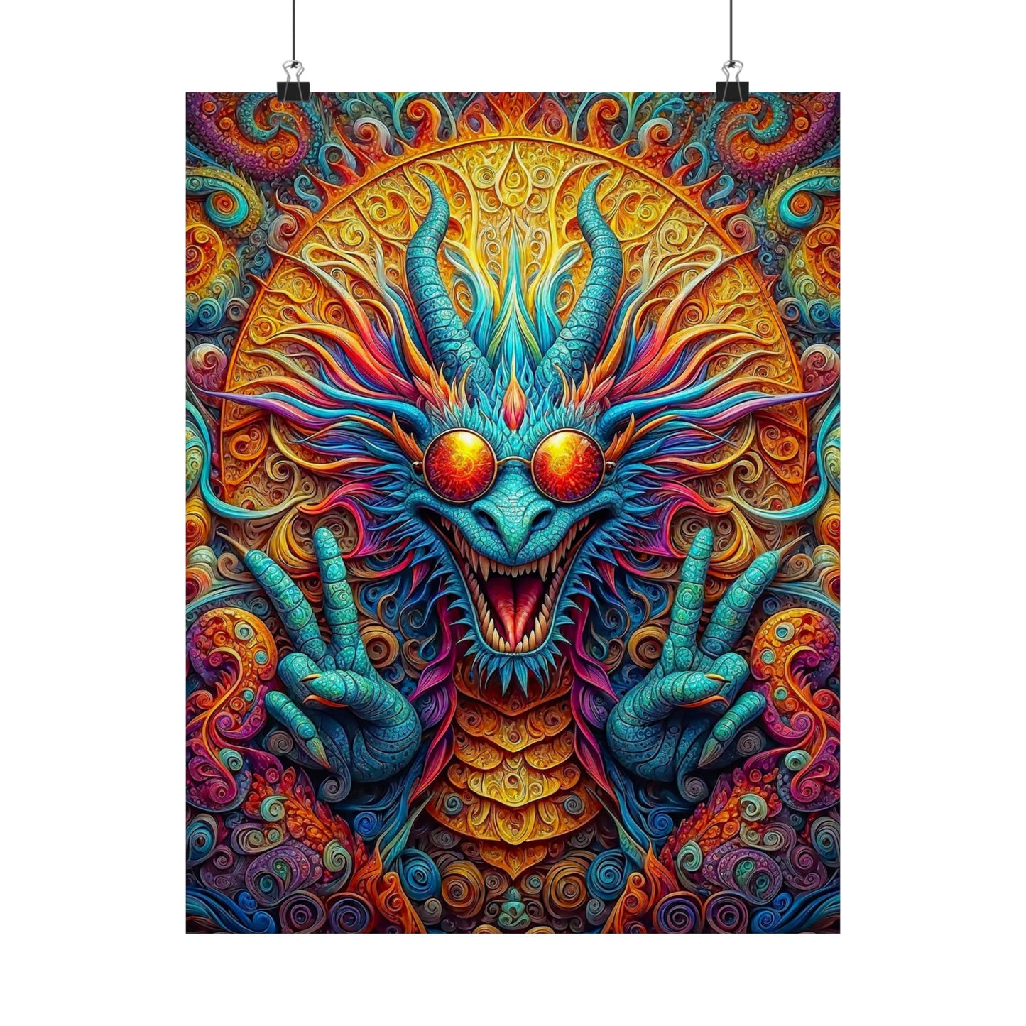 Tranquil Reverie: PEACE Hippy Dragon Matte Vertical Posters