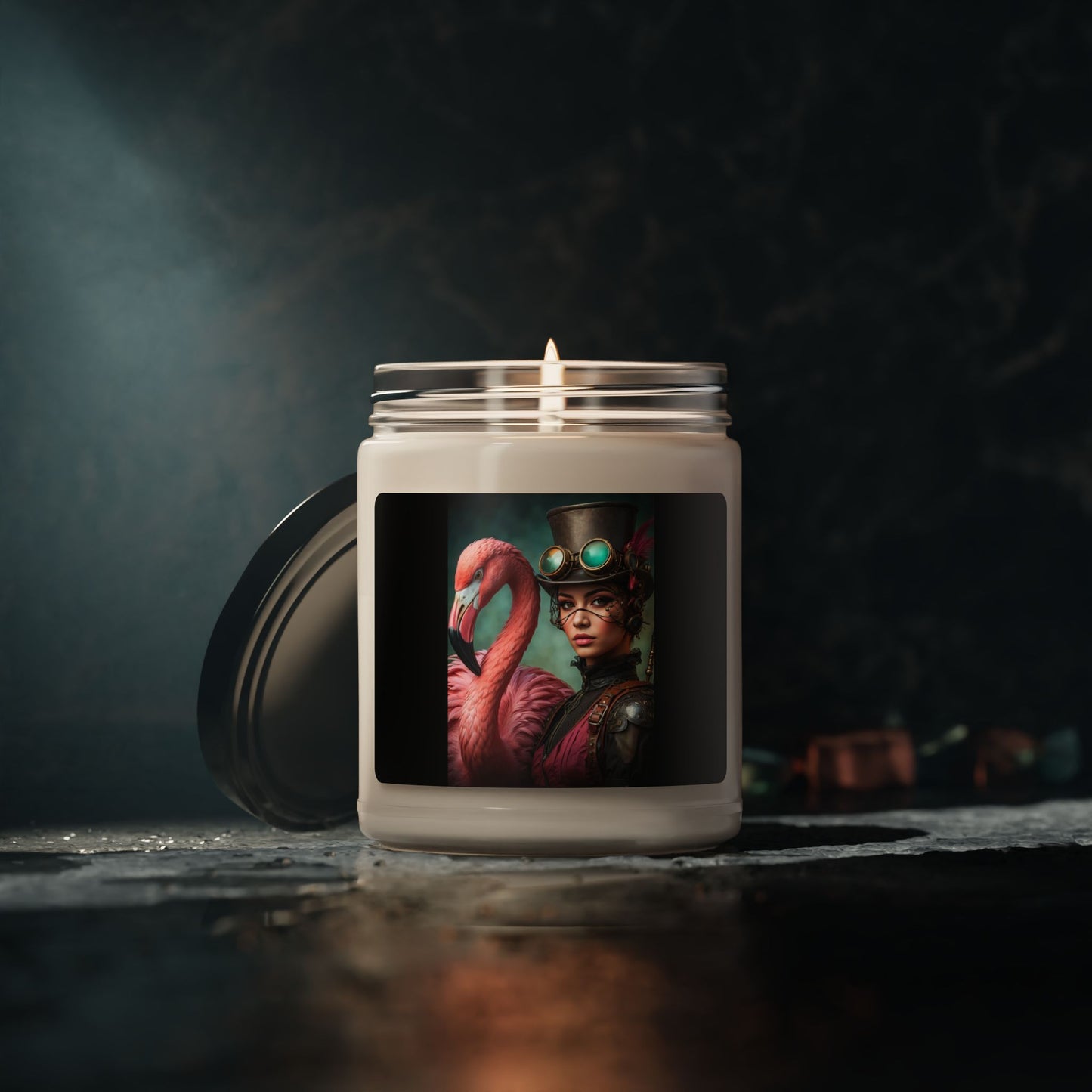 Tranquil Fusion: Flamingo Steampunk Scented Soy Candle, 9oz