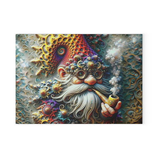 Eldon the Fractal-Kissed Gnome Glass Cutting Board