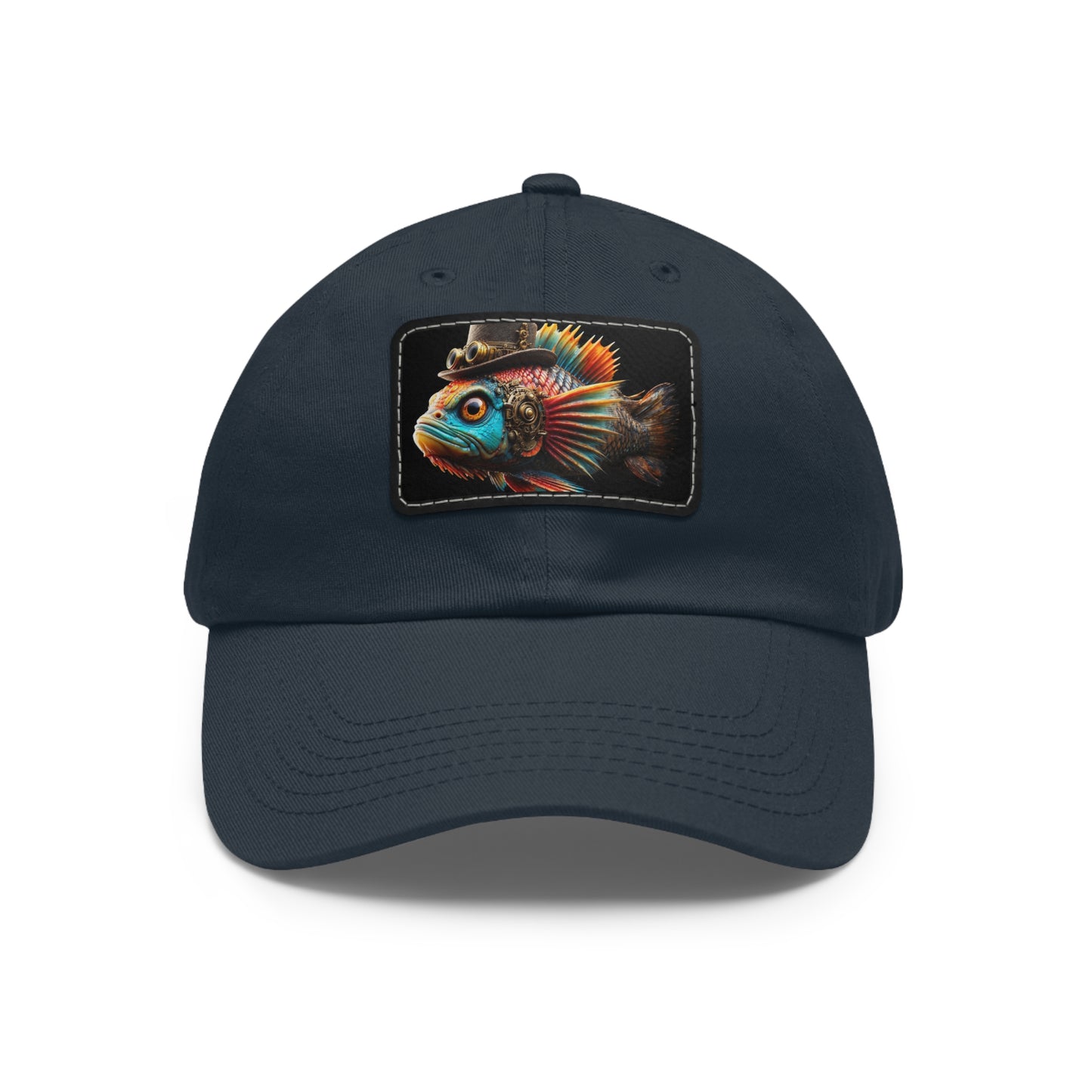 Steampunk Cichlid Dad Hat with Leather Patch (Rectangle)