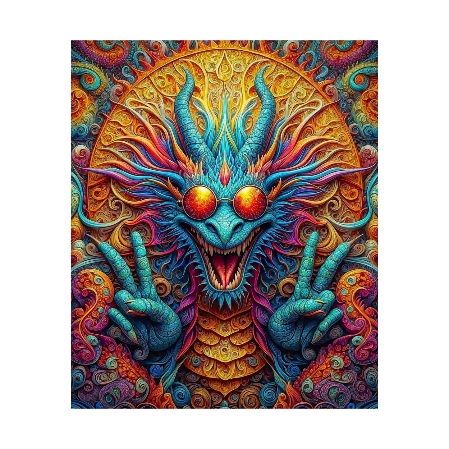 Tranquil Reverie: PEACE Hippy Dragon Matte Vertical Posters