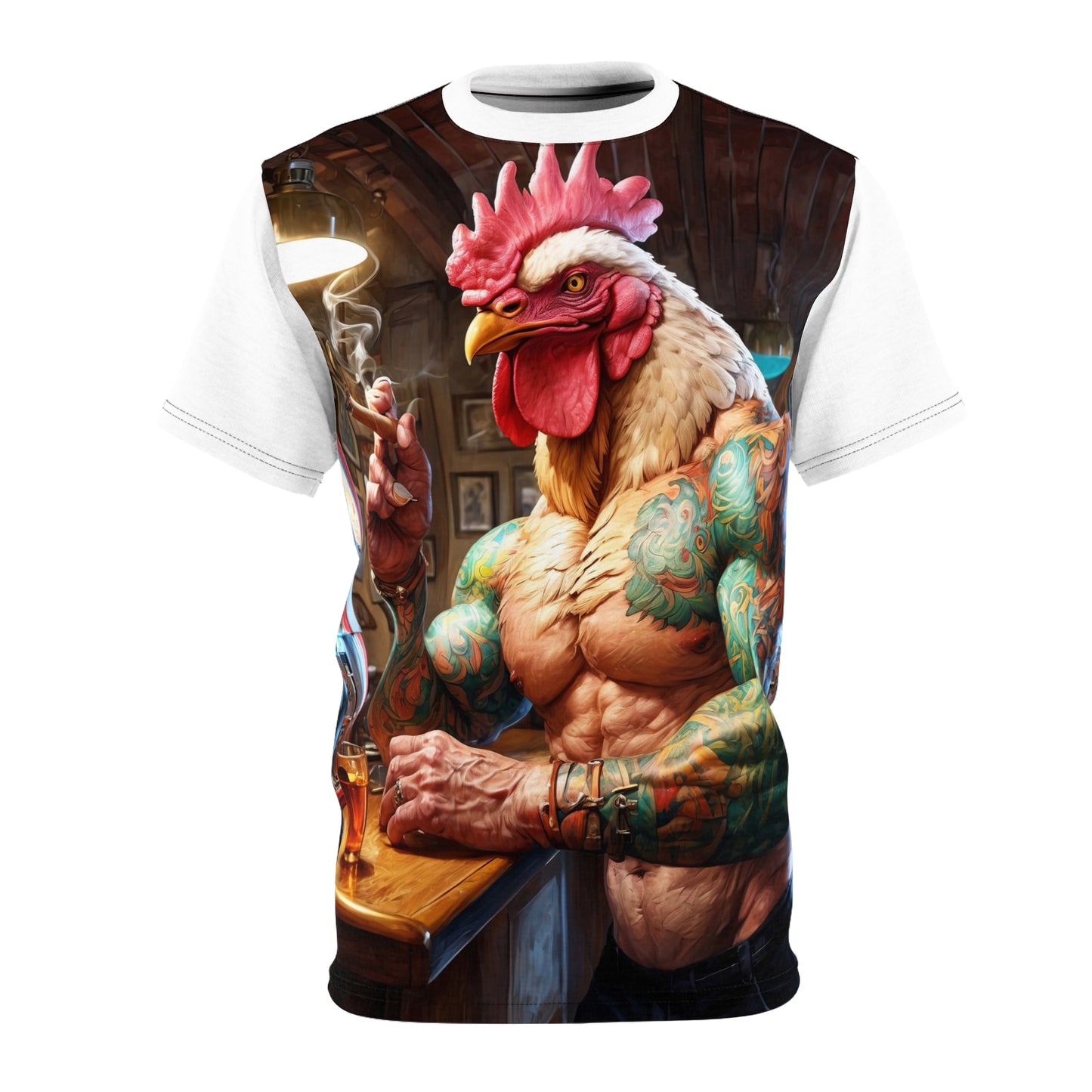 Ink & Feathers: The Ballad of Rocky Rooster Unisex Cut & Sew Tee (AOP)