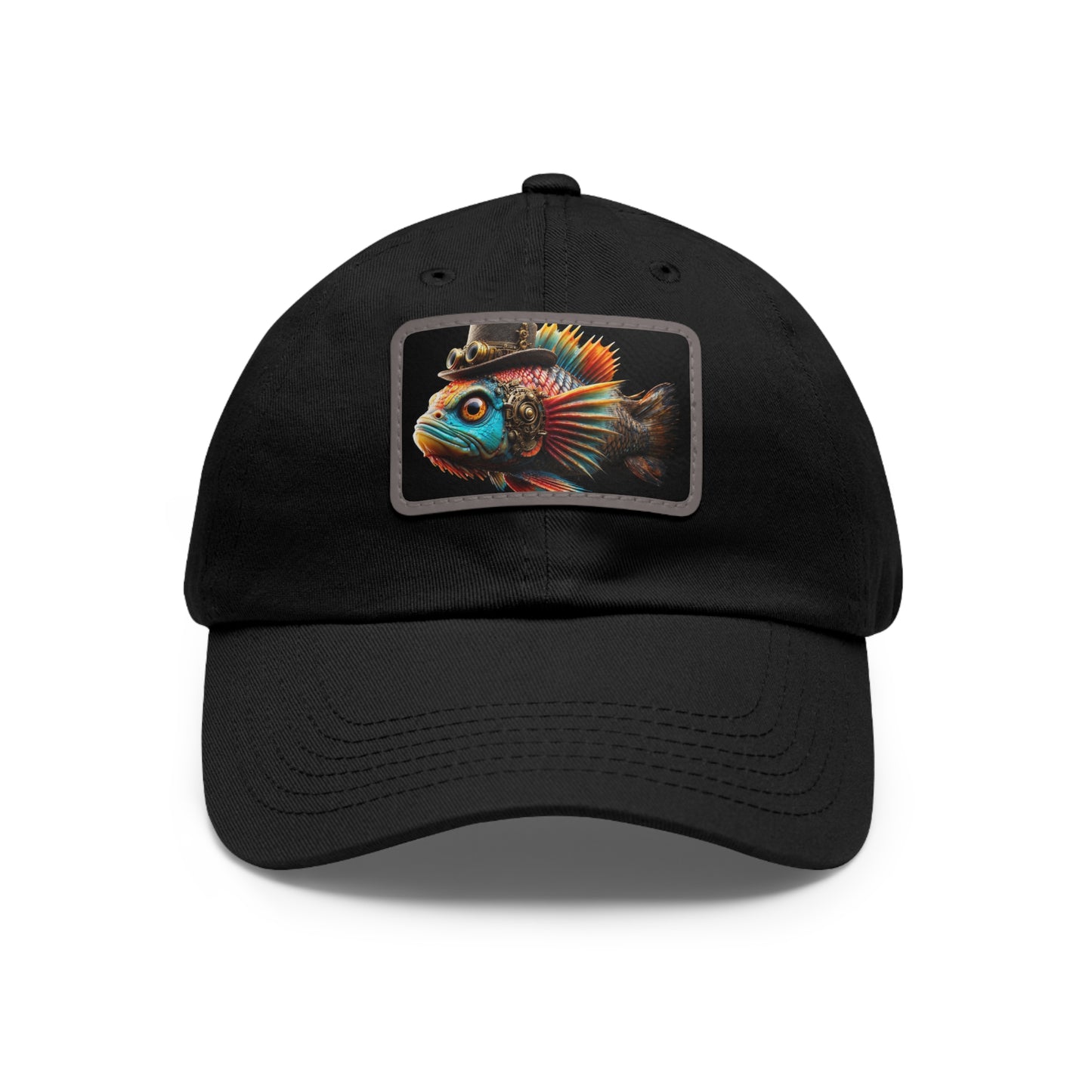 Steampunk Cichlid Dad Hat with Leather Patch (Rectangle)