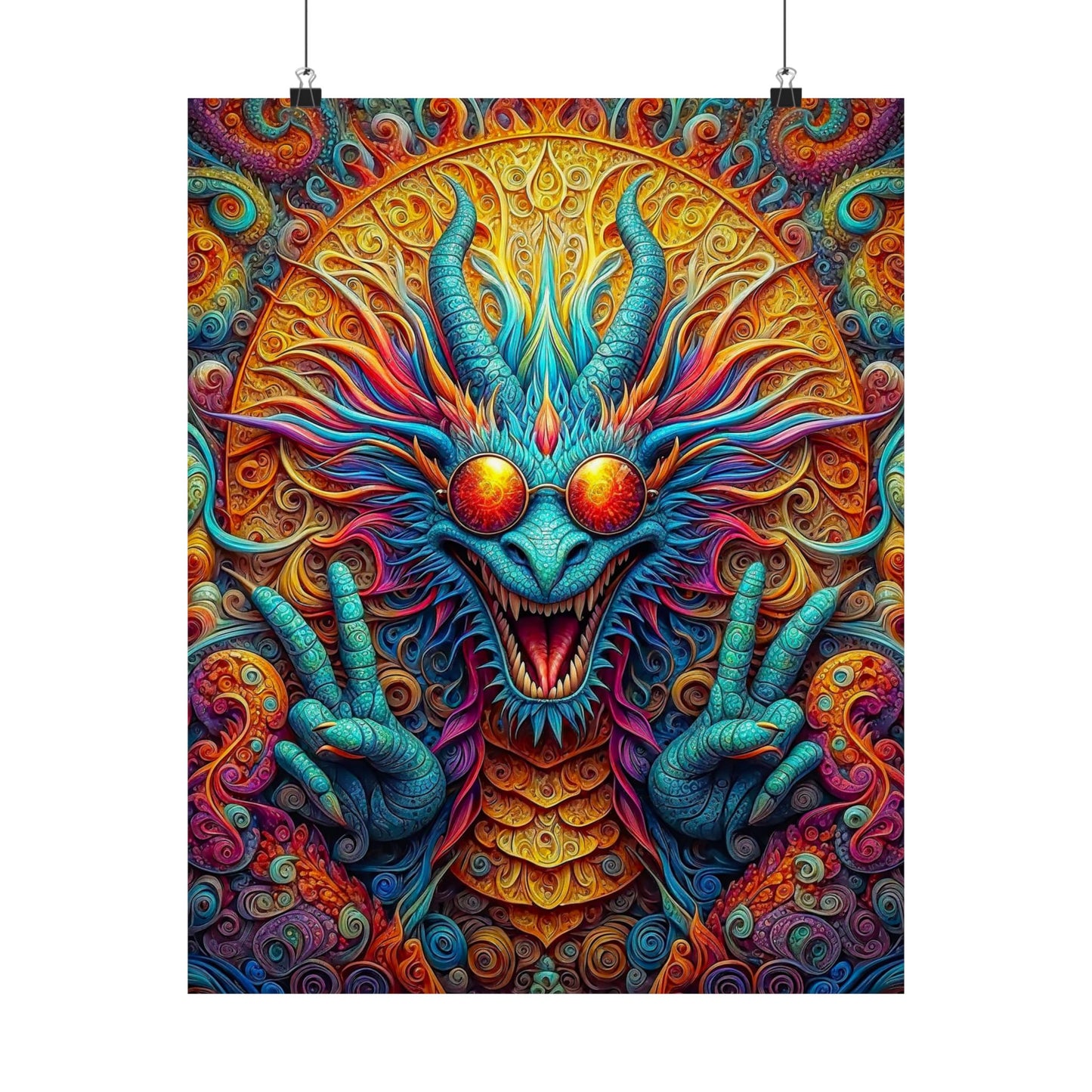 Tranquil Reverie: PEACE Hippy Dragon Matte Vertical Posters