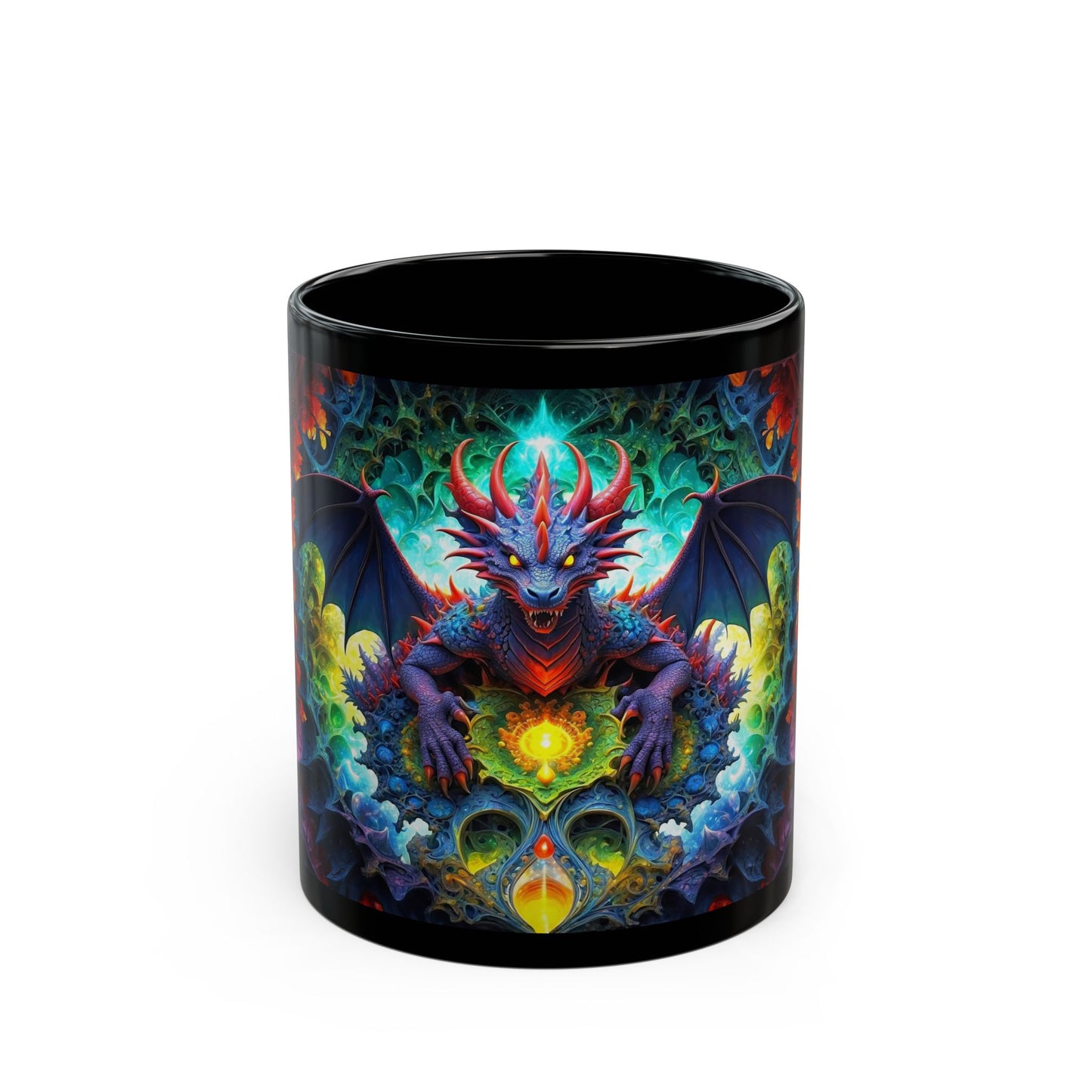 The Fractal Dragon Guardian 11oz Black Mug