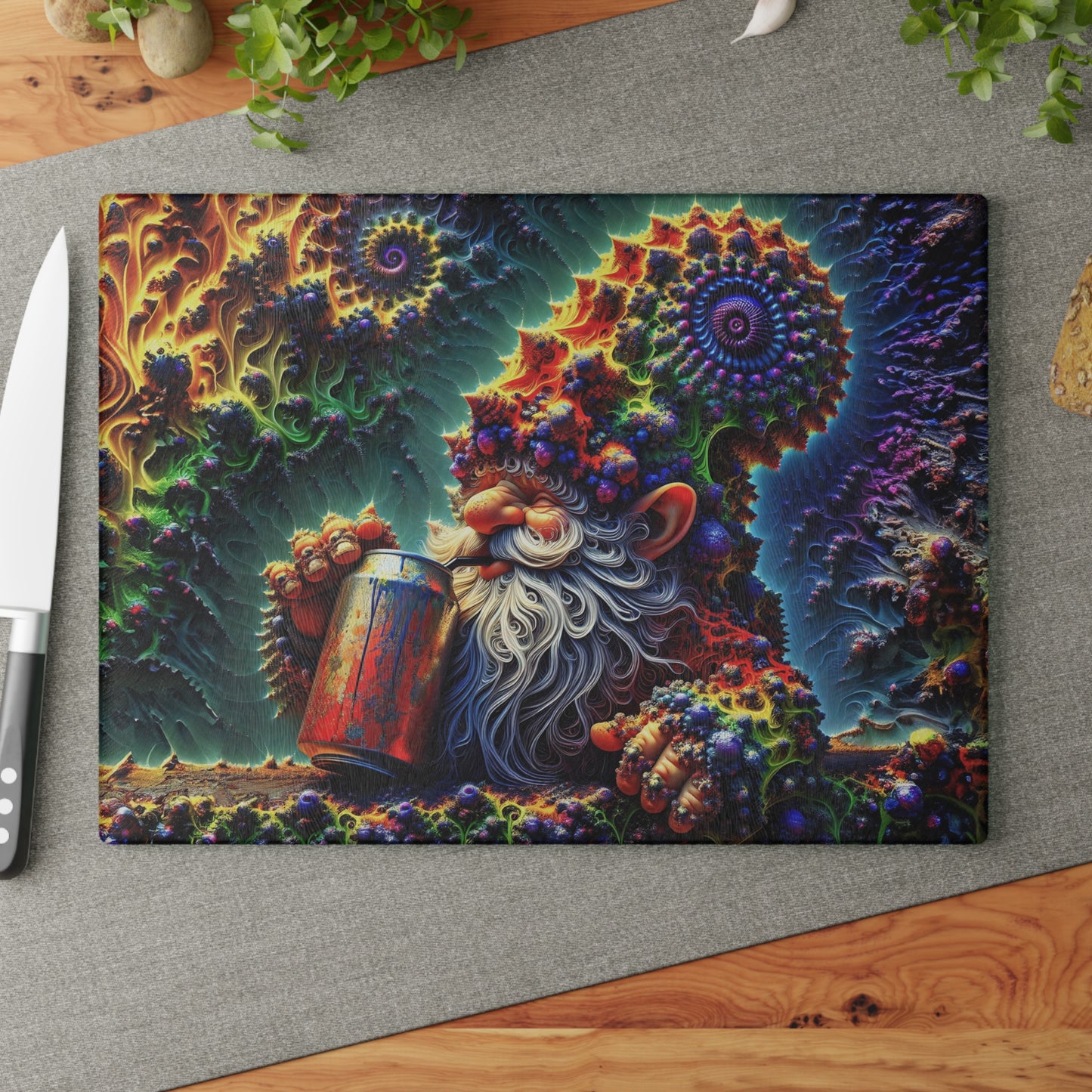 Enchanted Gnome Delight Desk Mat Glass Cutting Board