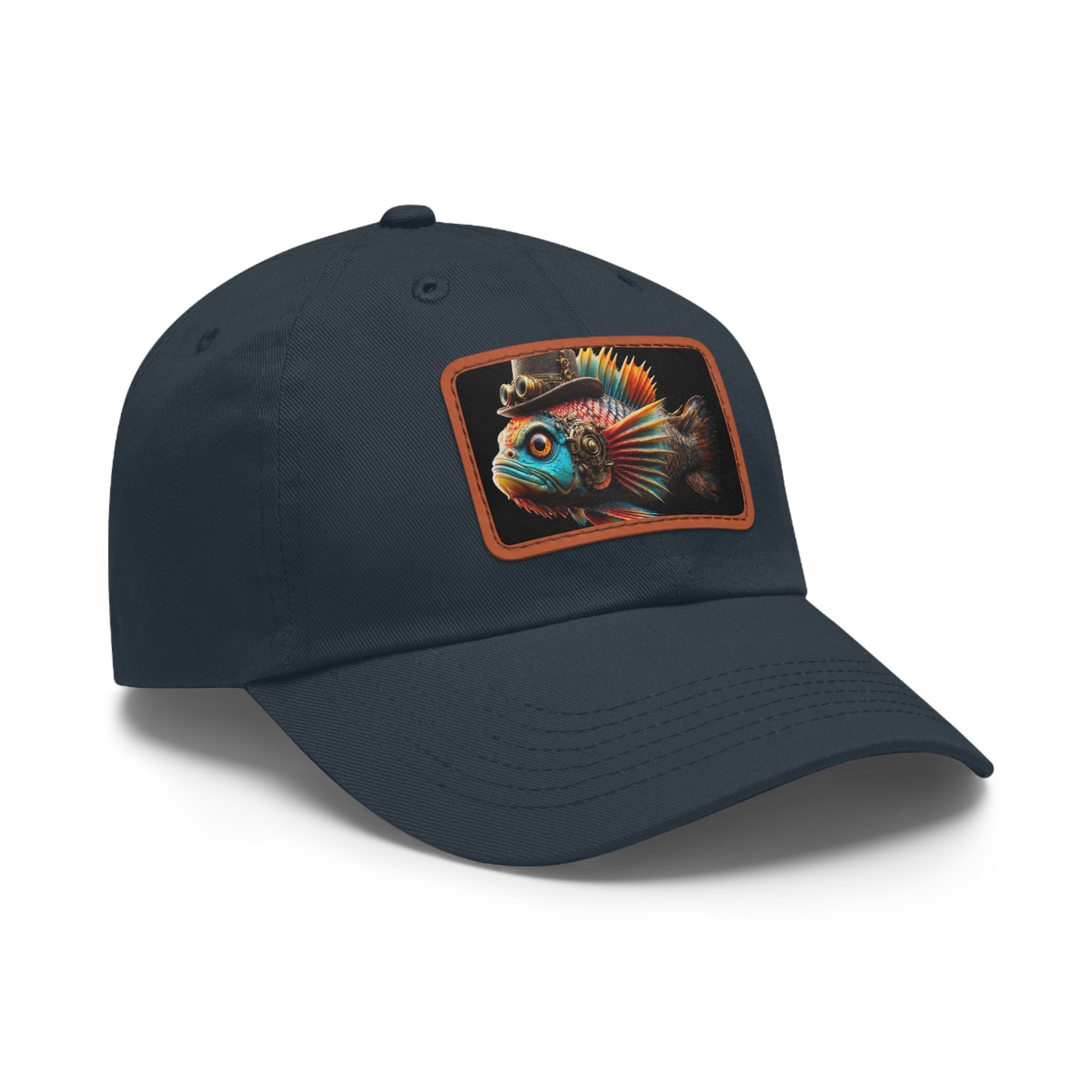 Steampunk Cichlid Dad Hat with Leather Patch (Rectangle)