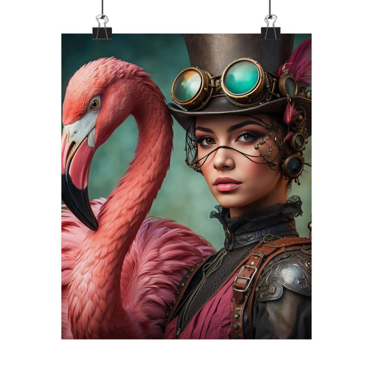 Whimsical Fusion Flamingo Steampunk Symphony Matte Vertical Posters