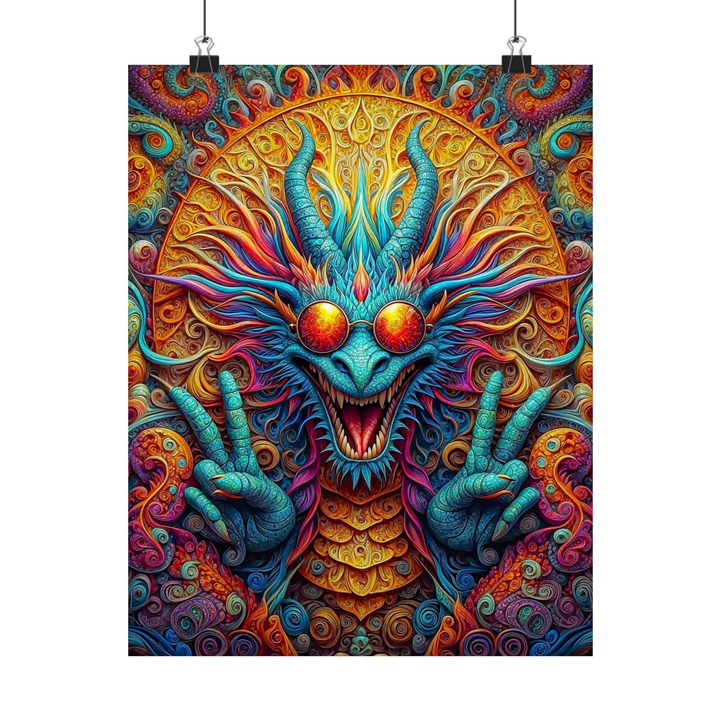 Tranquil Reverie: PEACE Hippy Dragon Matte Vertical Posters