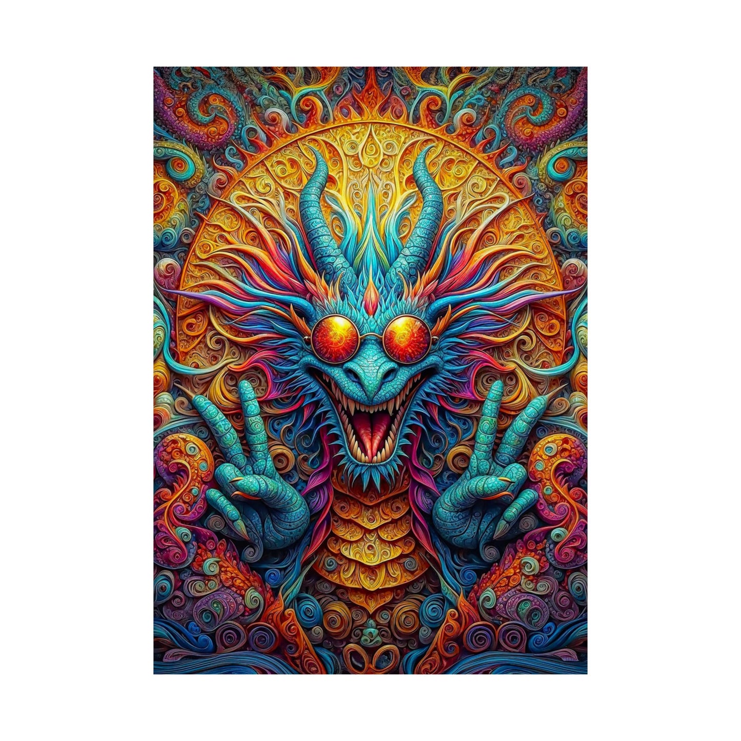 Tranquil Reverie: PEACE Hippy Dragon Matte Vertical Posters