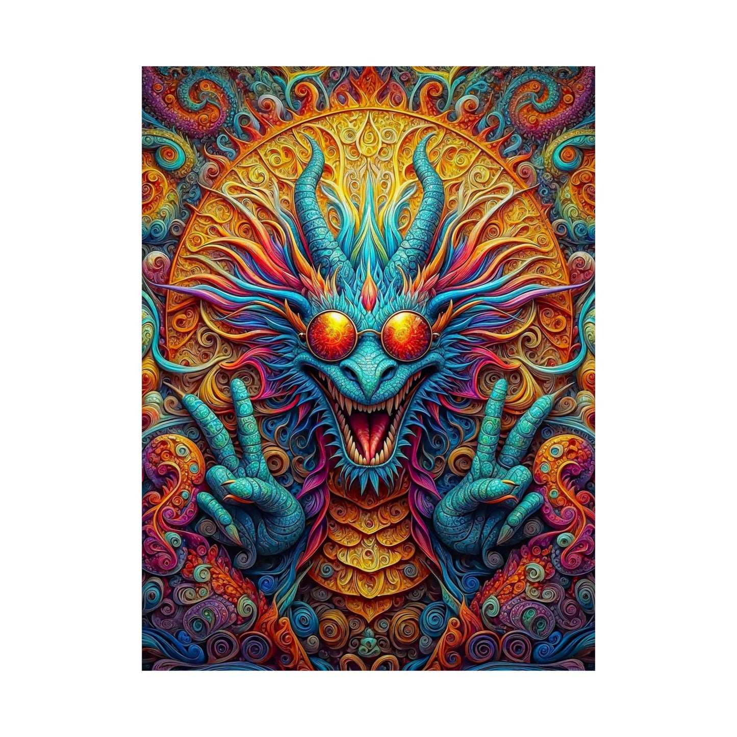 Tranquil Reverie: PEACE Hippy Dragon Matte Vertical Posters