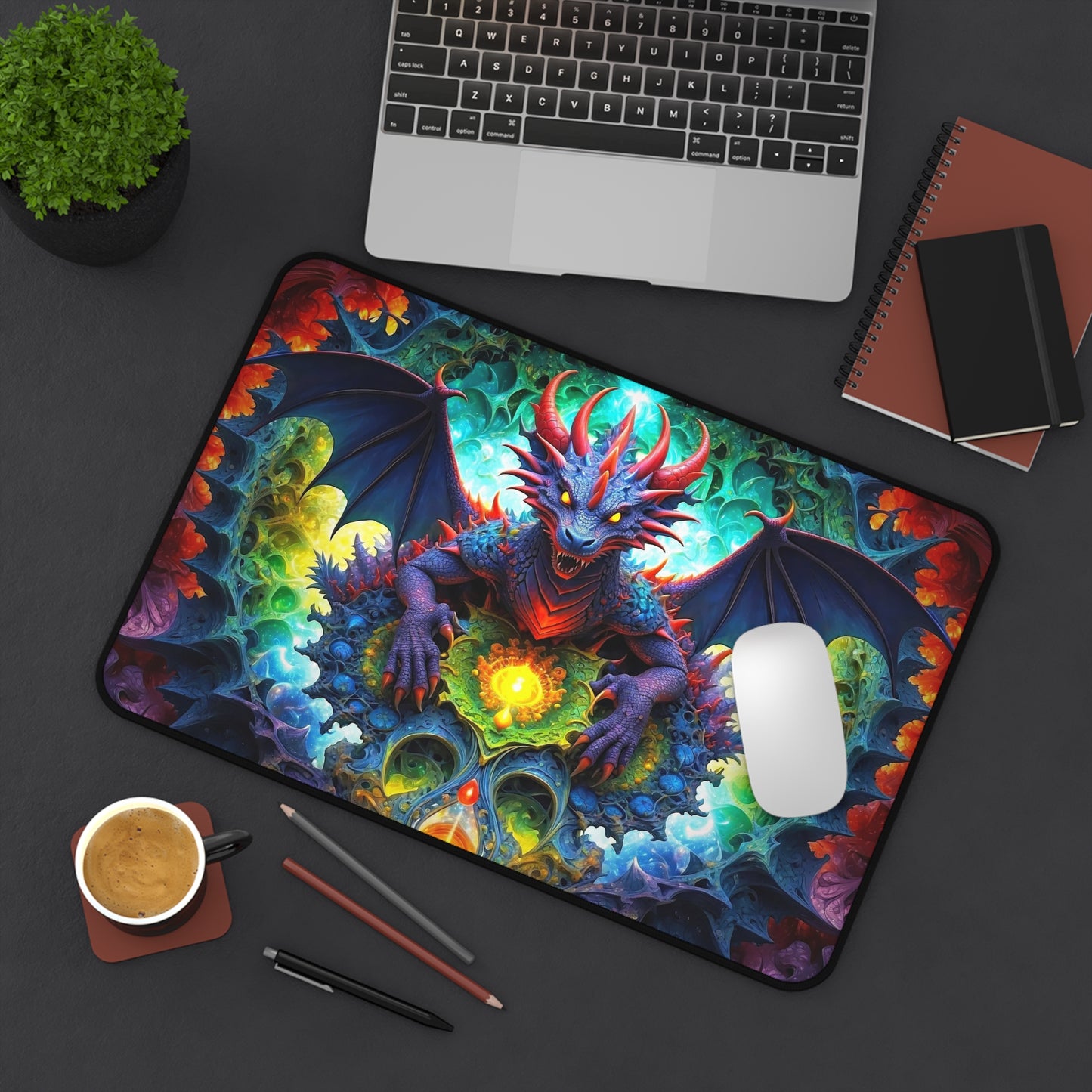 The Fractal Dragon Guardian Desk Mat