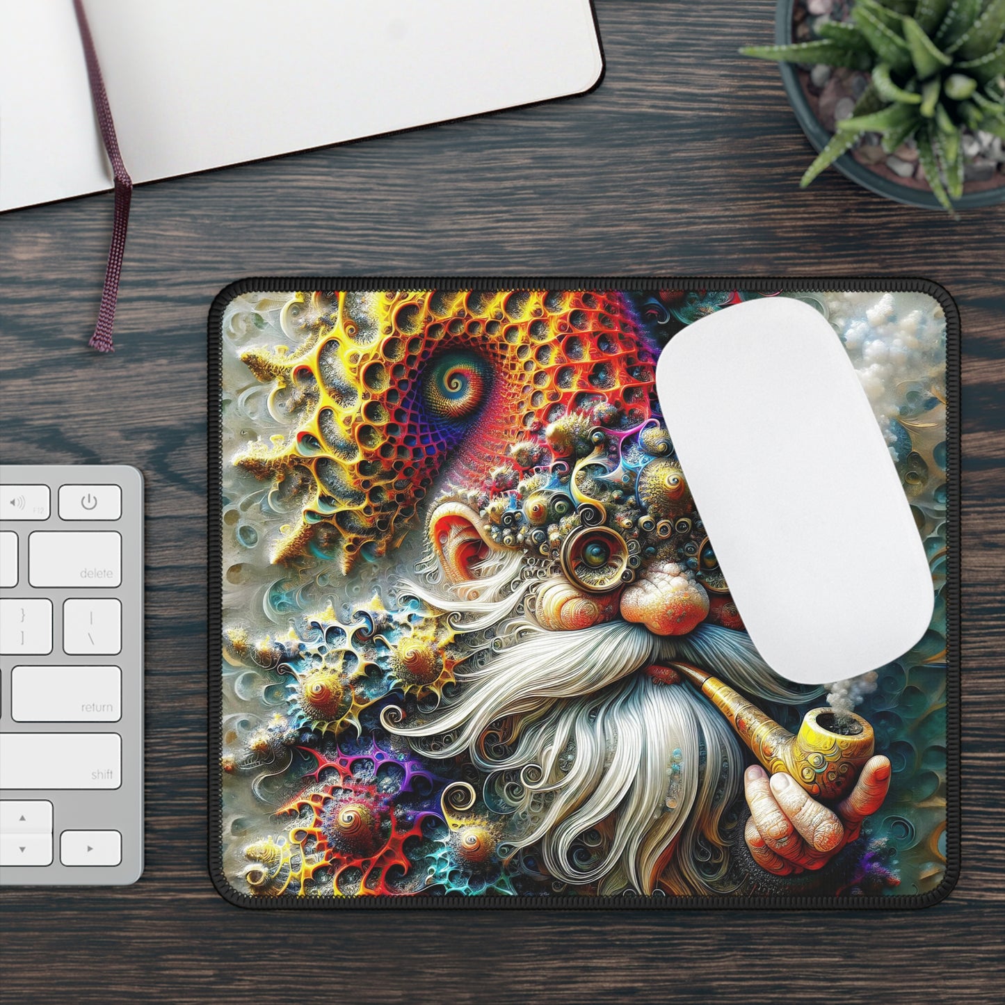 Whispers of the Sylvan Cosmos: Eldon, the Fractal-Kissed Gnome Gaming Mouse Pad