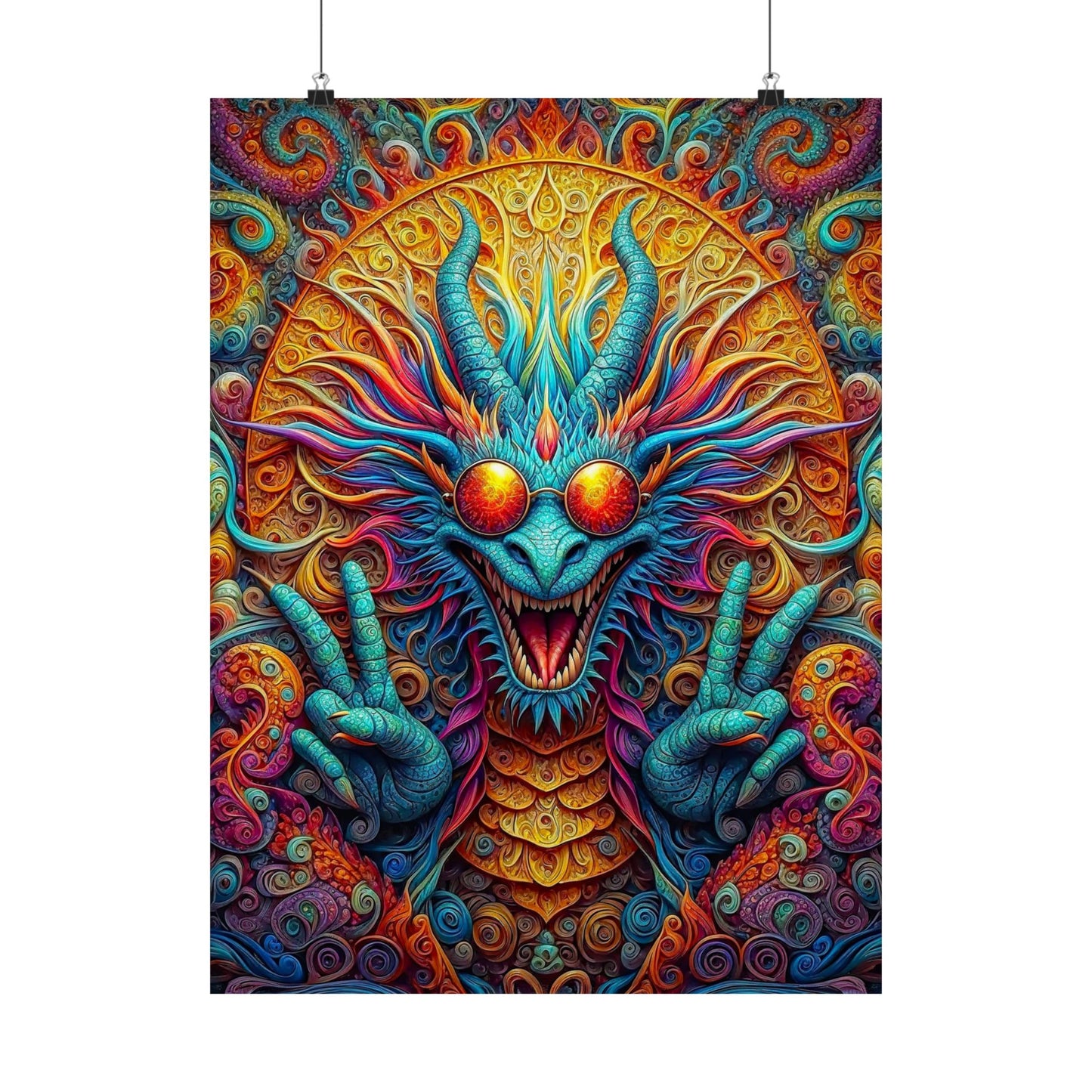 Tranquil Reverie: PEACE Hippy Dragon Matte Vertical Posters