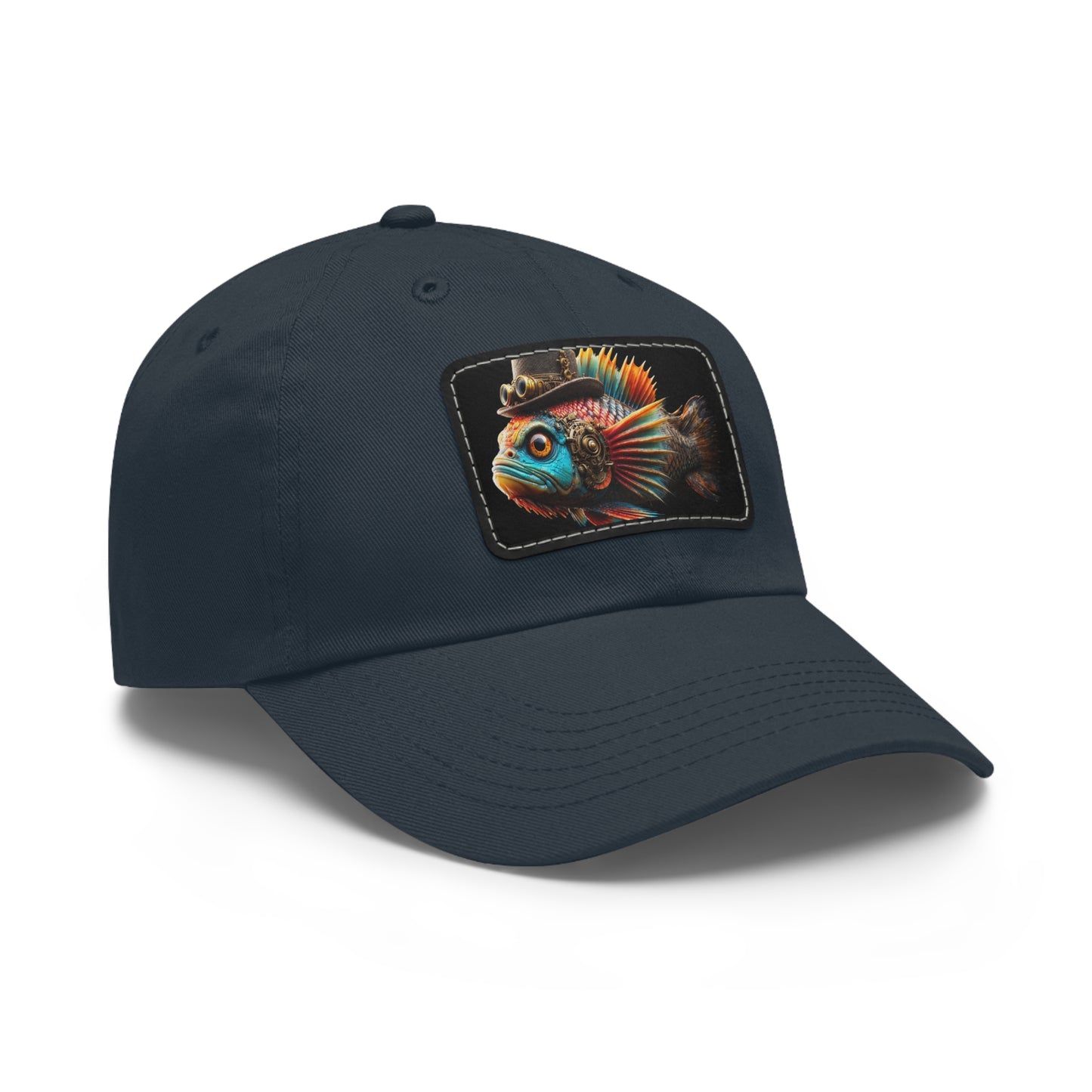 Steampunk Cichlid Dad Hat with Leather Patch (Rectangle)