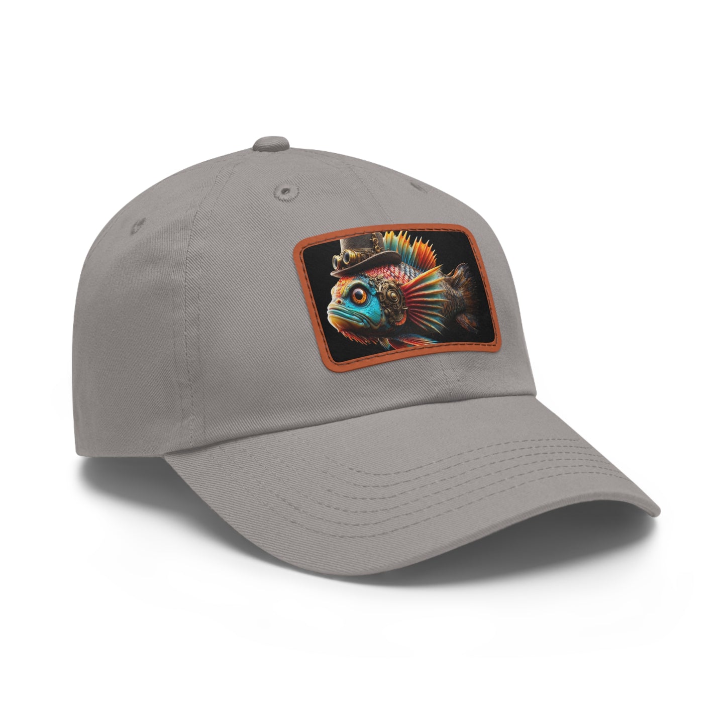 Steampunk Cichlid Dad Hat with Leather Patch (Rectangle)