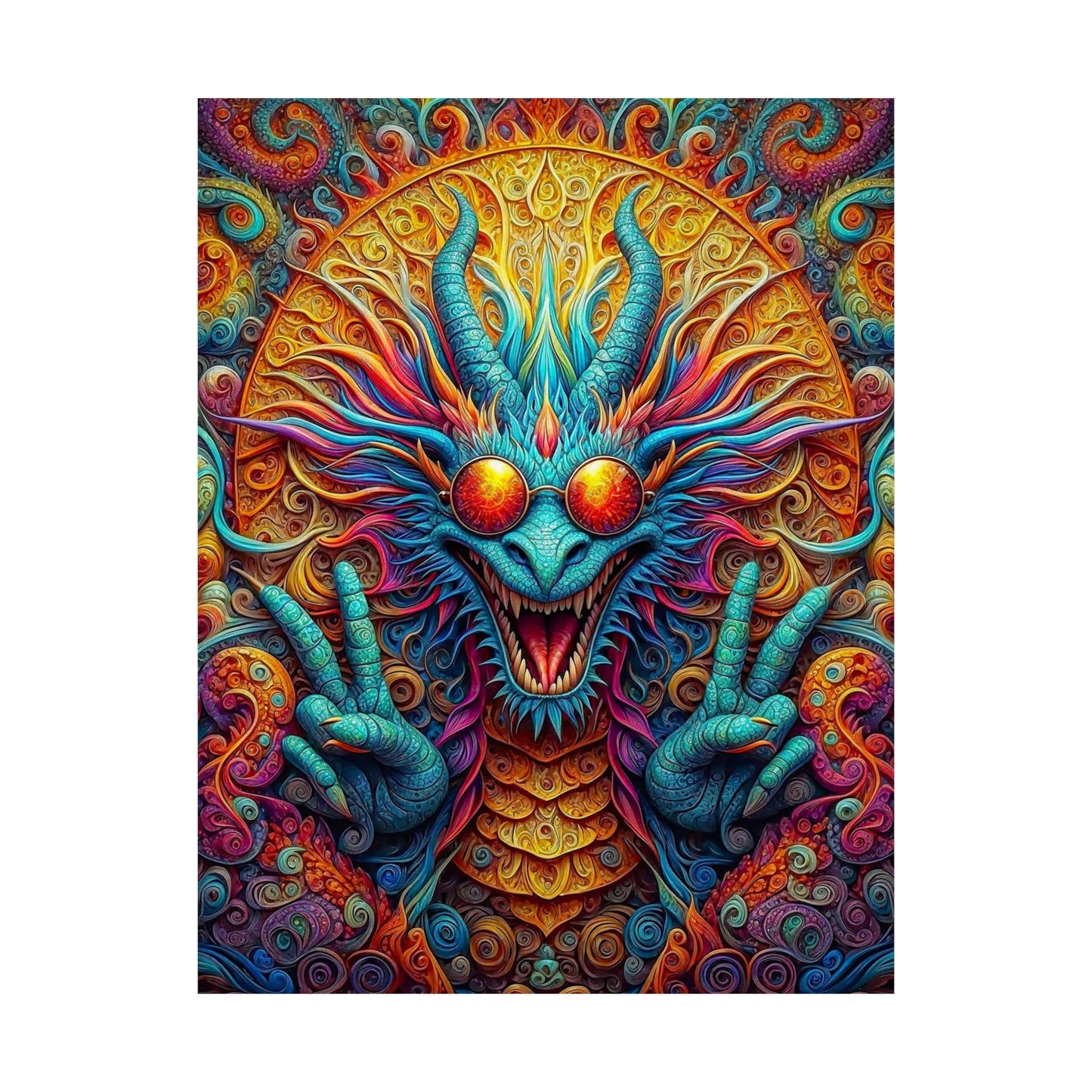 Tranquil Reverie: PEACE Hippy Dragon Matte Vertical Posters