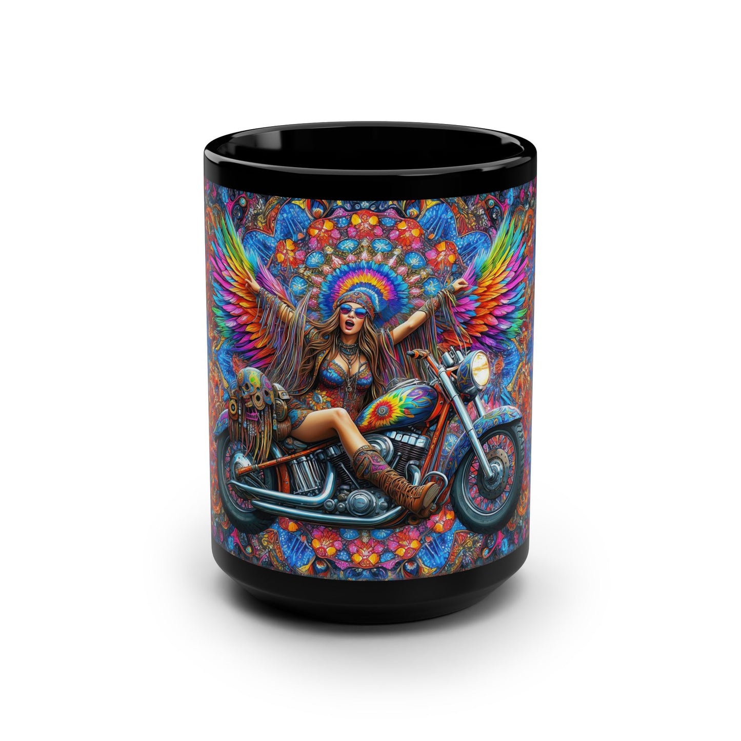 Eclipse of Freedom: Psychedelic Wings Black Mug, 15oz