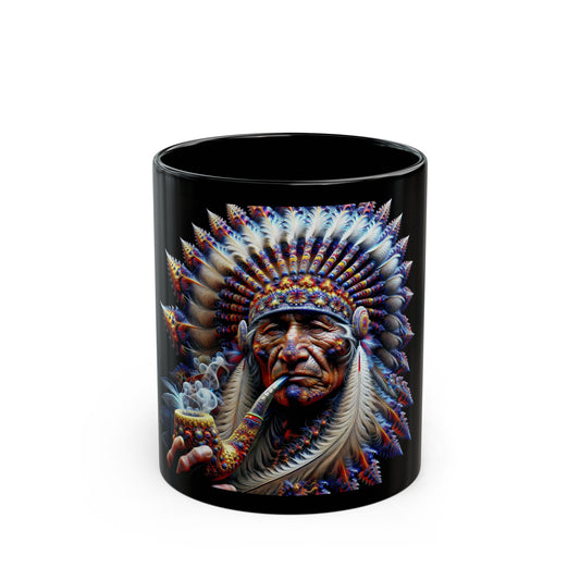 Spirit Weaver: A Fractal Tapestry of Native Wisdom 11oz Black Mug