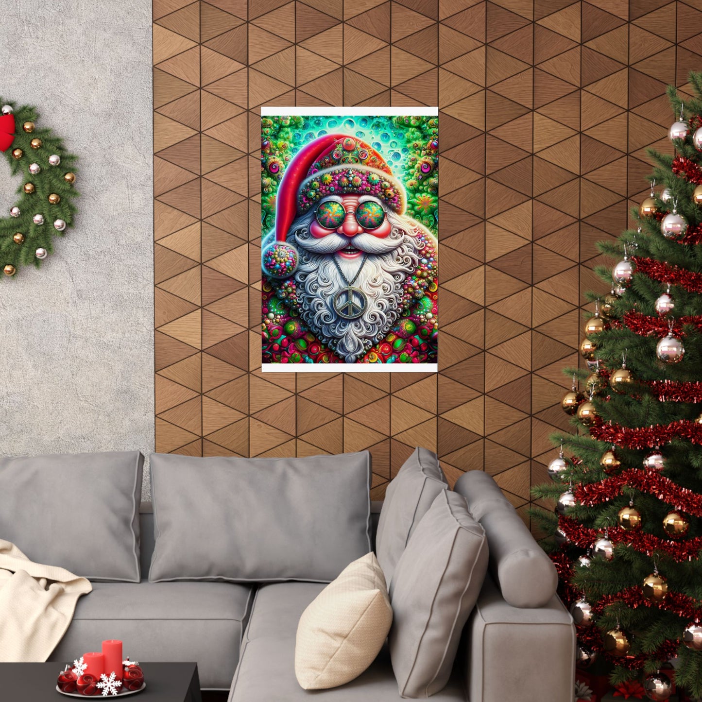 Psychedelic Santa's Peaceful Revelry Matte Vertical Posters