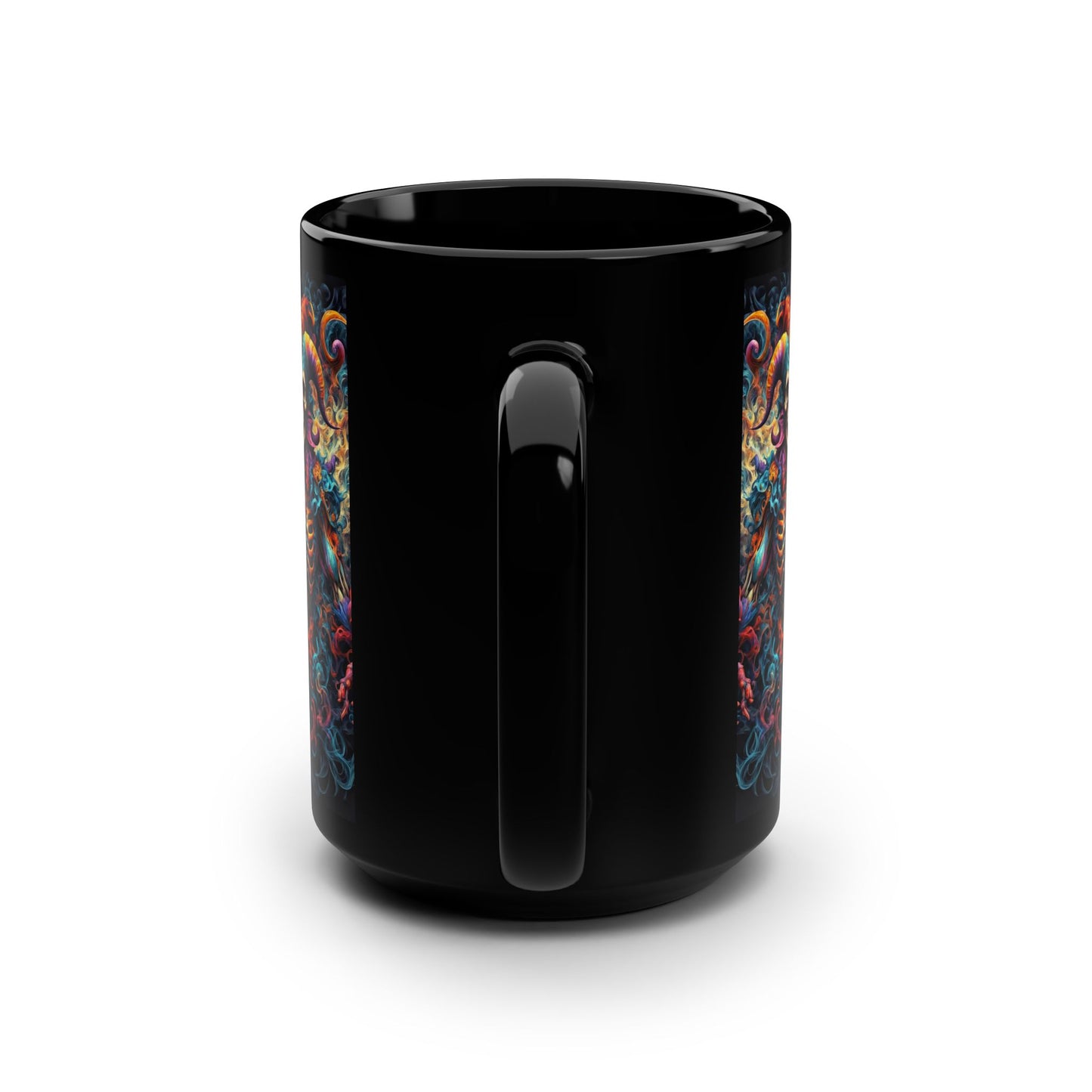 Shadows Unleashed: Dark Jester's Mandala Black Mug, 15oz